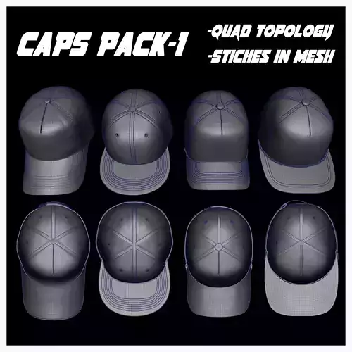 Caps Pack 1 Low-poly 3D model