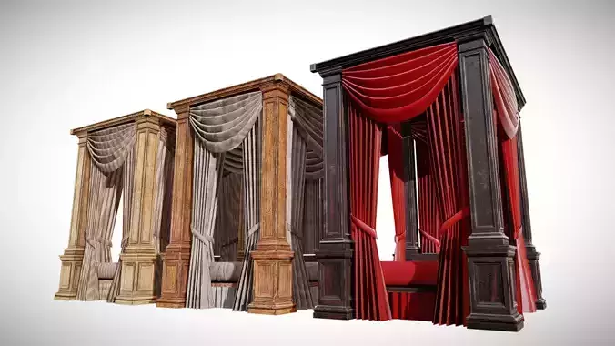 Four Poster Bed Low-poly 3D model