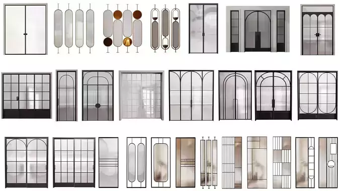 27 Glass Door Partition 3D Models   OBJ FBX