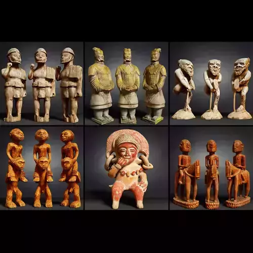 6 Statues Collection mexican figurine Low-poly 3D model