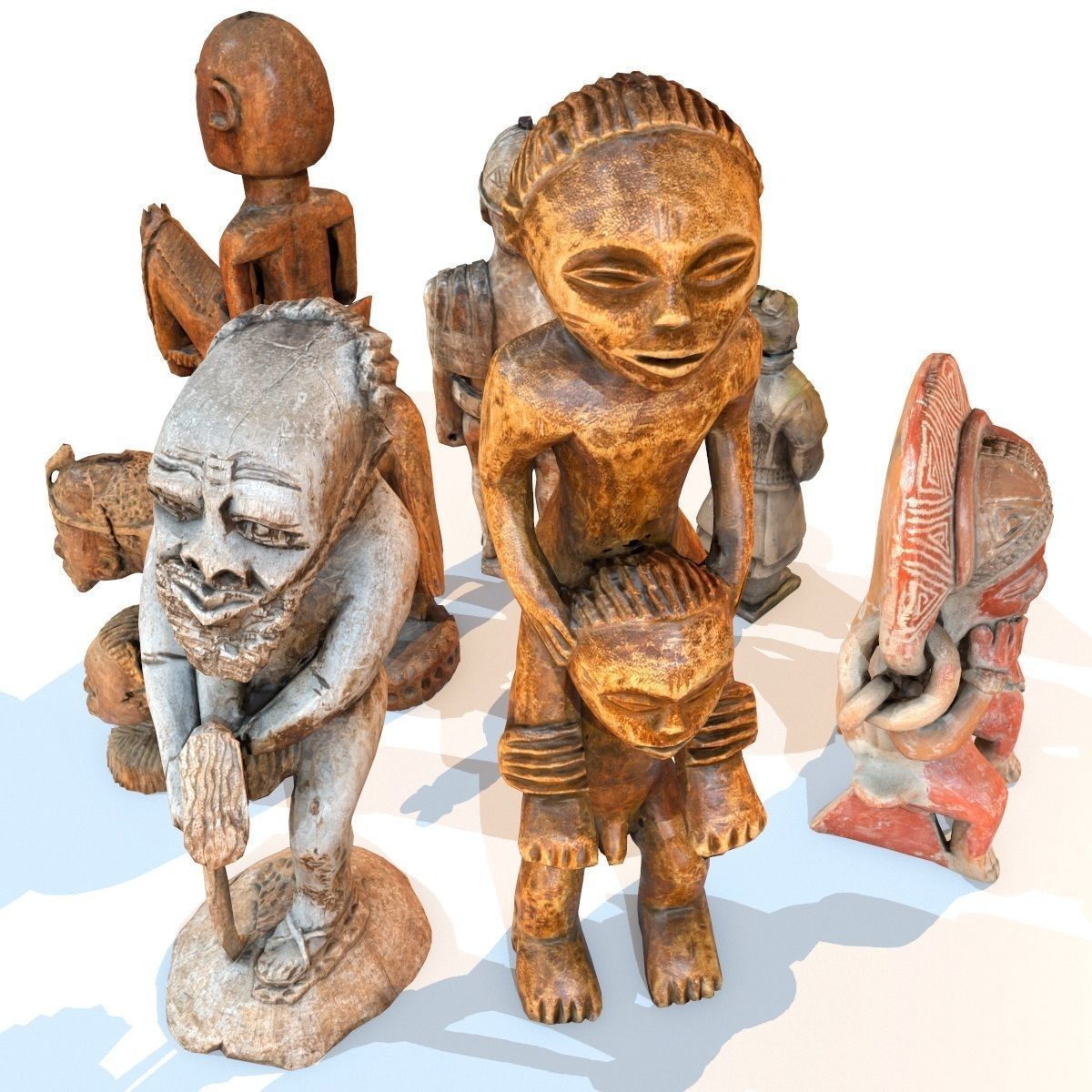 6 Statues Collection mexican figurine Low-poly 3D model_11