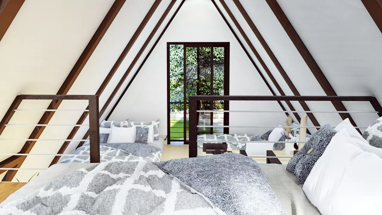 A-Frame House with Loft and Parking Modern Cabin 3D Model Low-poly 3D model_5