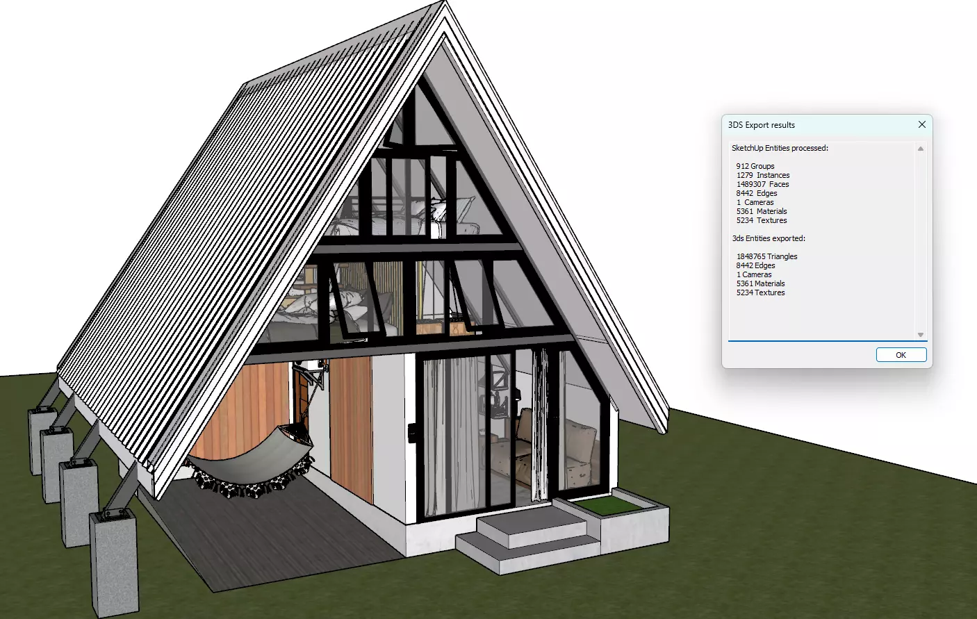 A-Frame House with Loft and Parking Modern Cabin 3D Model Low-poly 3D model_6
