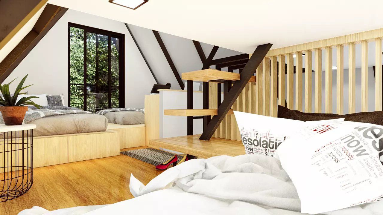 A-Frame House with Loft and Parking Modern Cabin 3D Model Low-poly 3D model_4