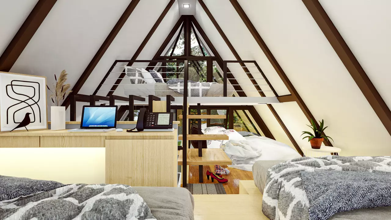 A-Frame House with Loft and Parking Modern Cabin 3D Model Low-poly 3D model_3