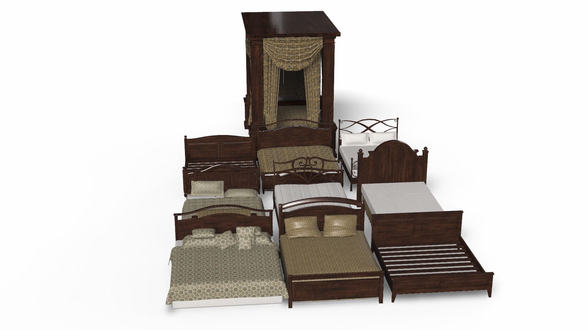 Bed Collection - Beds Pack Low-poly 3D model_18