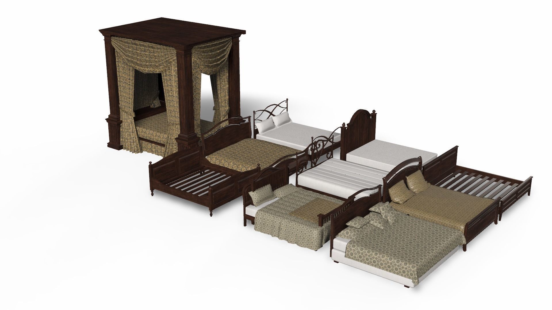 Bed Collection - Beds Pack Low-poly 3D model_21