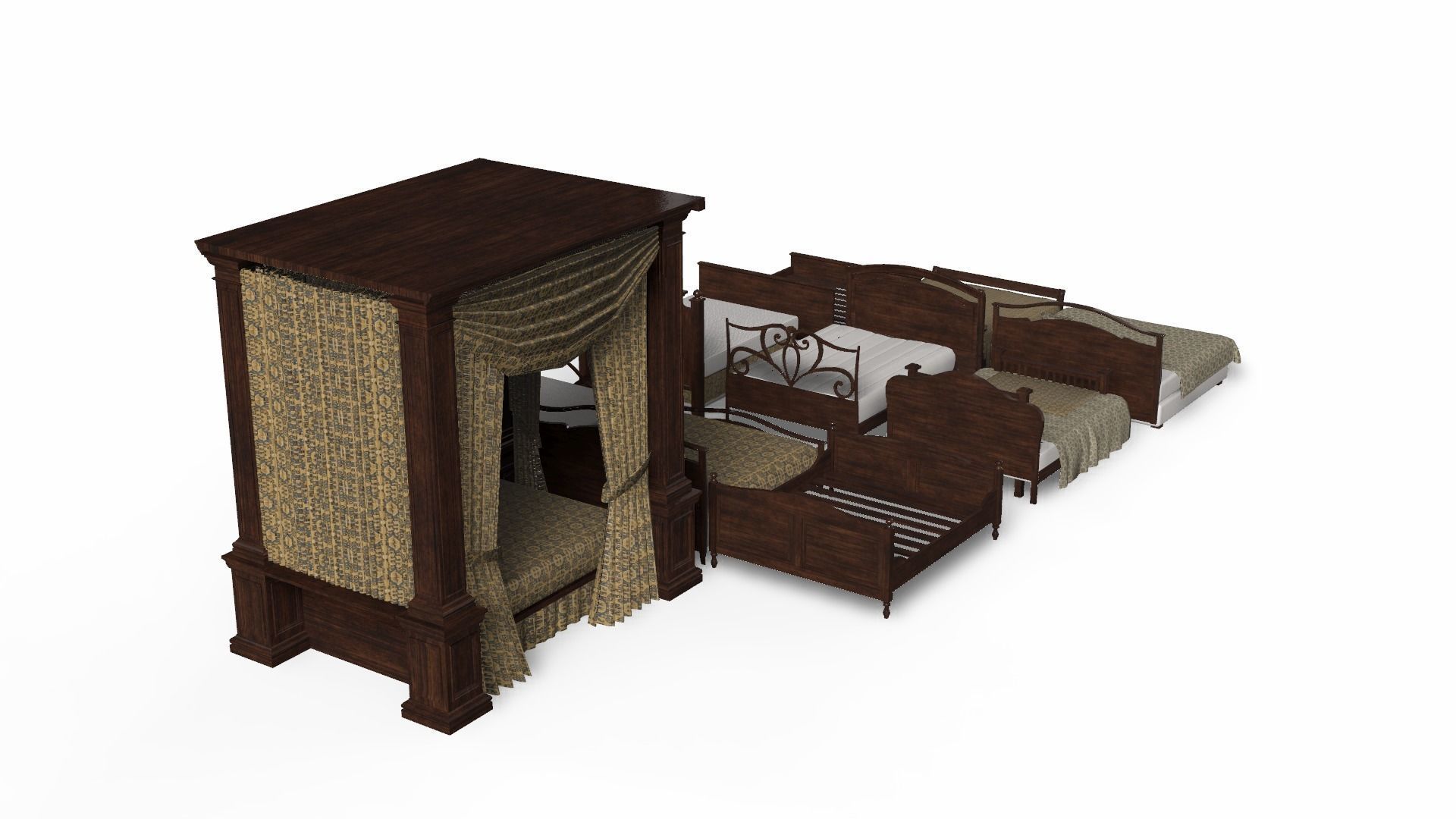 Bed Collection - Beds Pack Low-poly 3D model_26