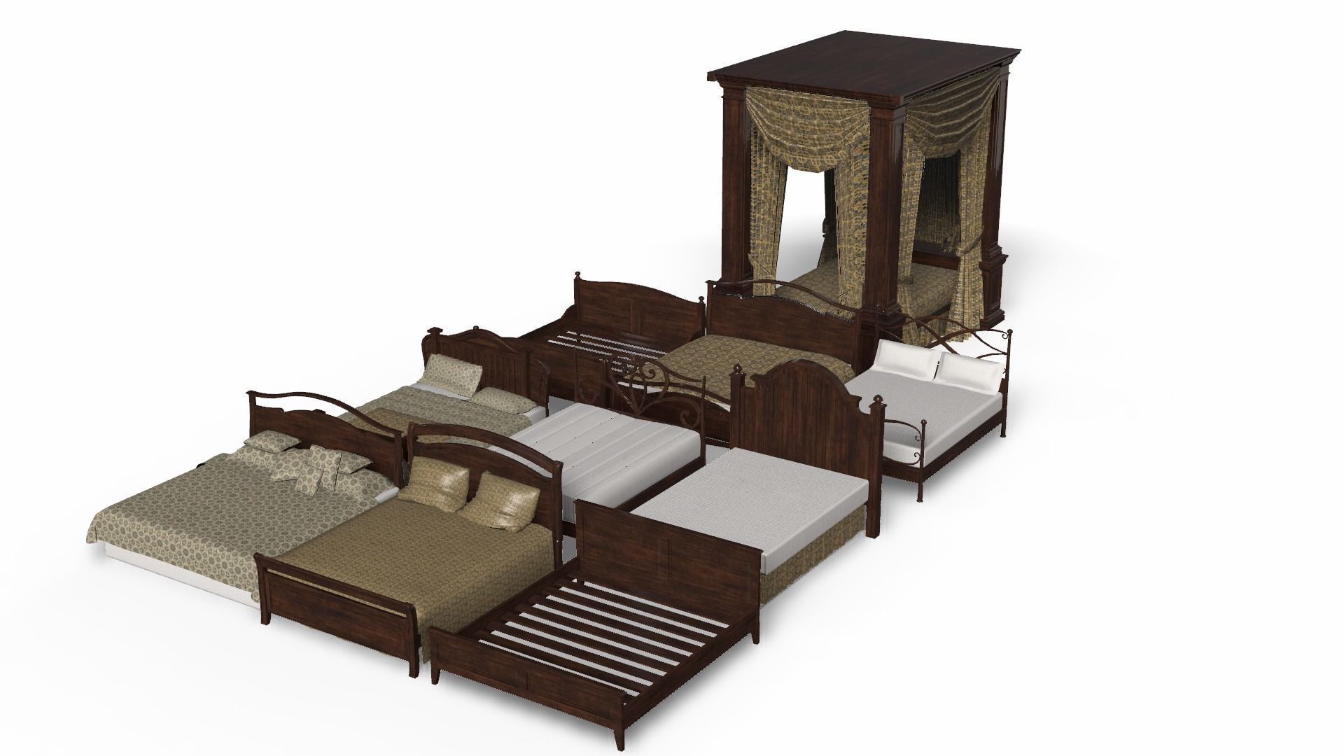 Bed Collection - Beds Pack Low-poly 3D model_10