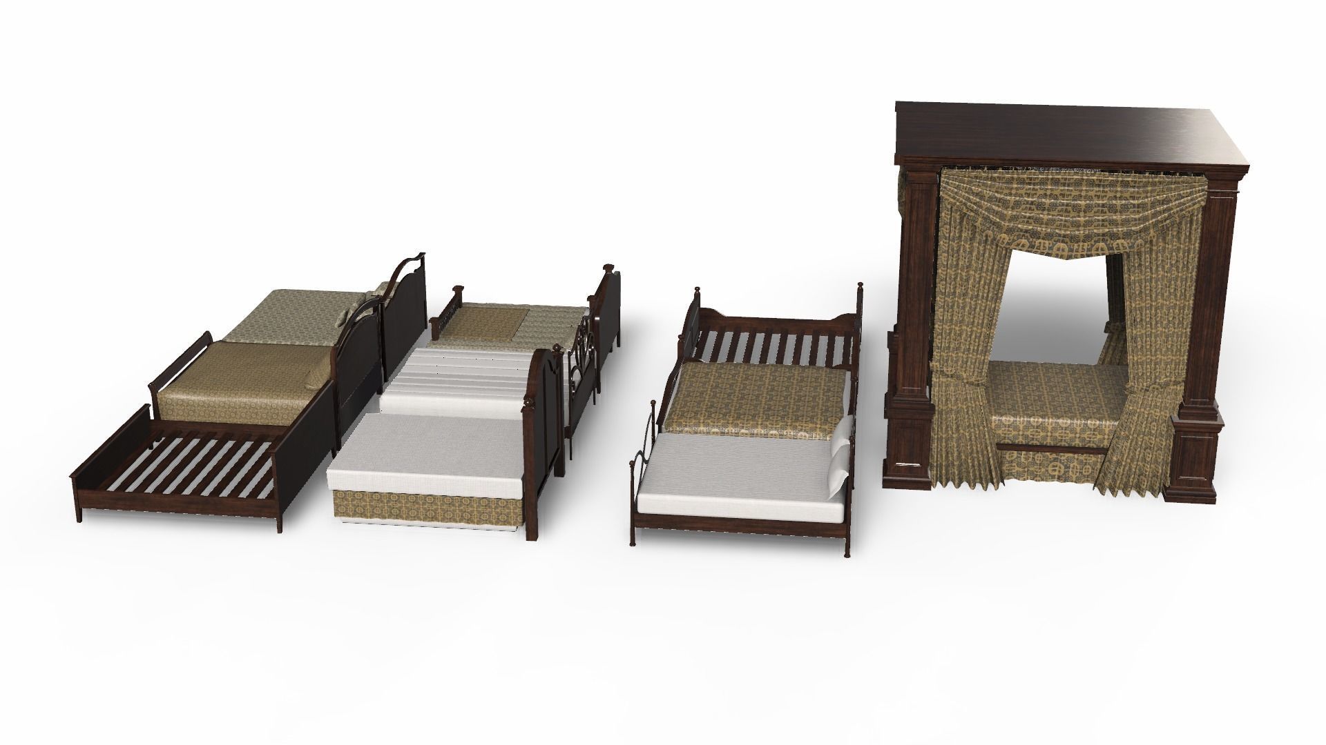 Bed Collection - Beds Pack Low-poly 3D model_33