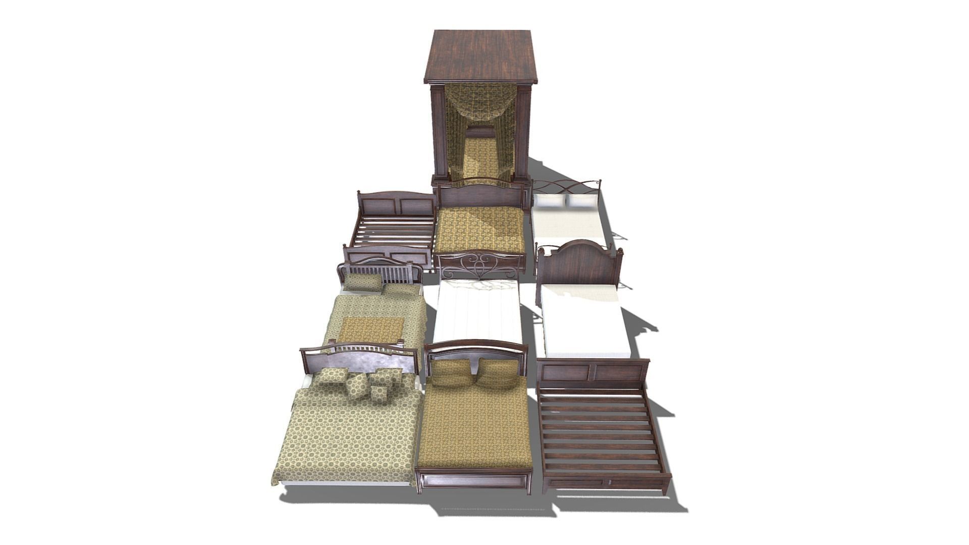 Bed Collection - Beds Pack Low-poly 3D model_6