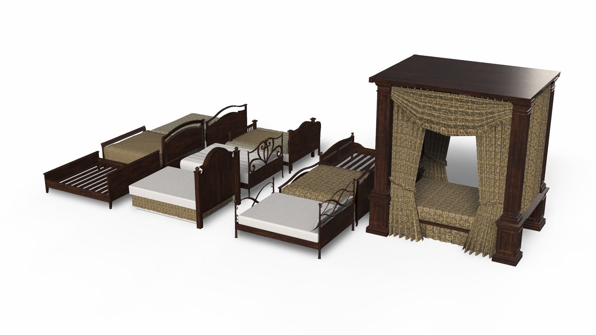 Bed Collection - Beds Pack Low-poly 3D model_32