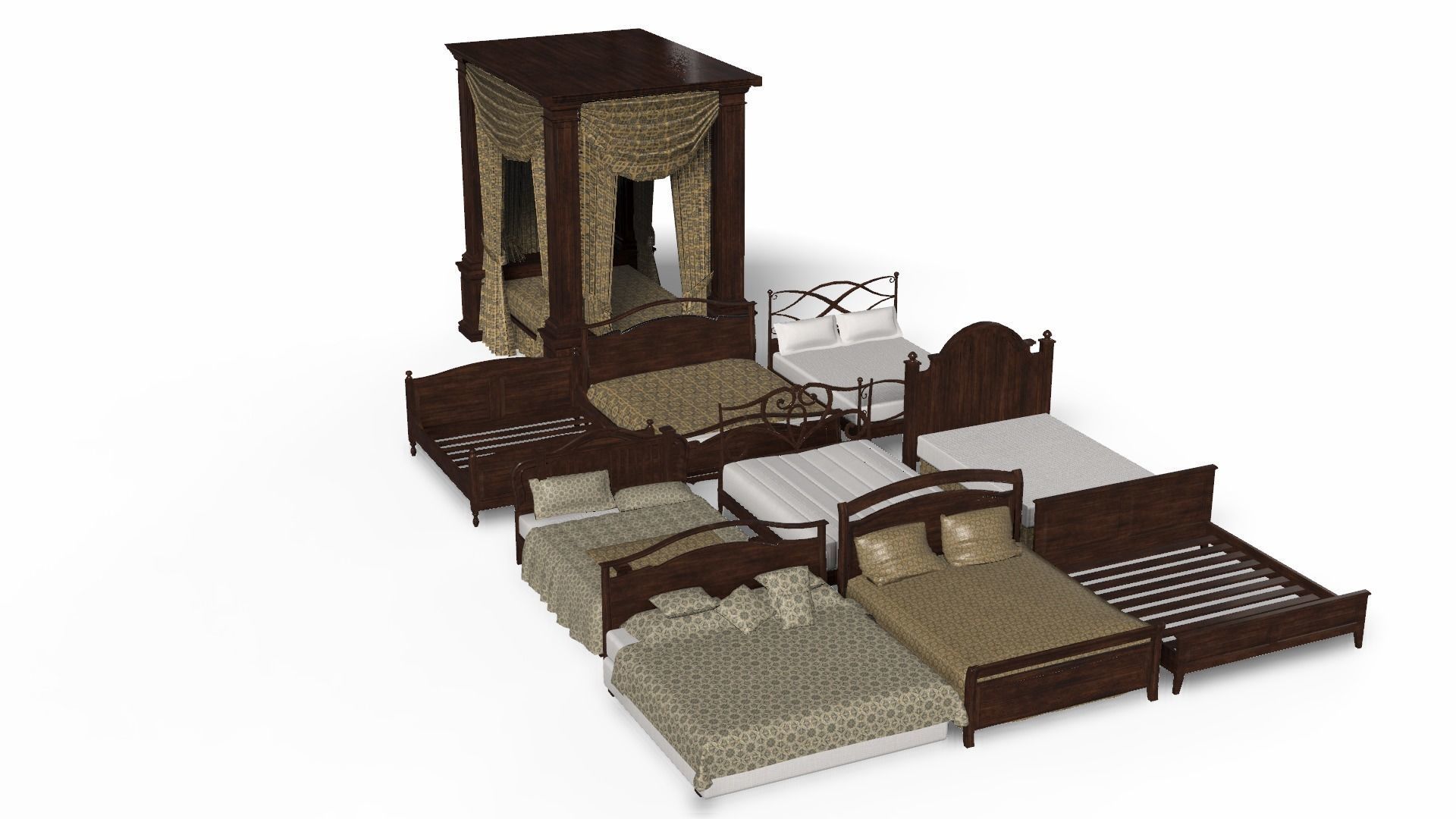 Bed Collection - Beds Pack Low-poly 3D model_15