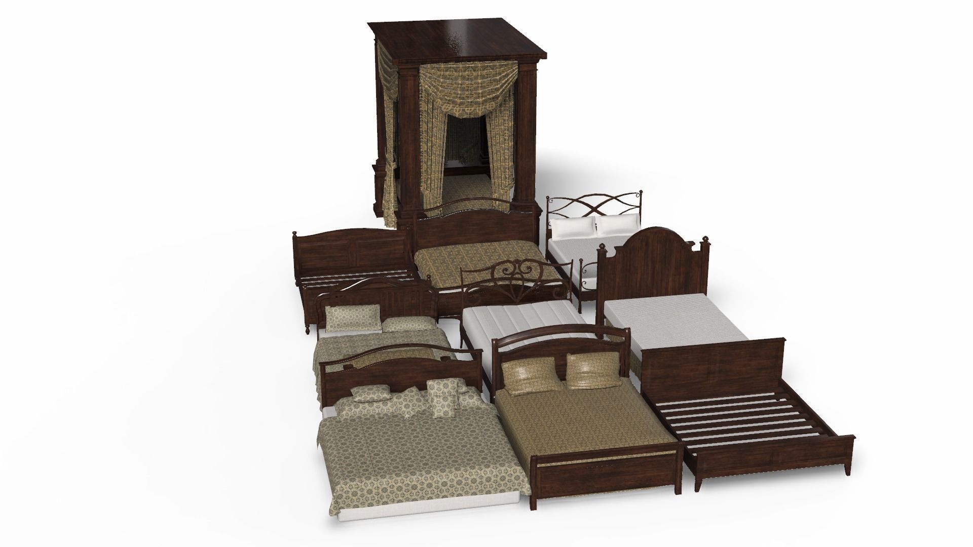 Bed Collection - Beds Pack Low-poly 3D model_7