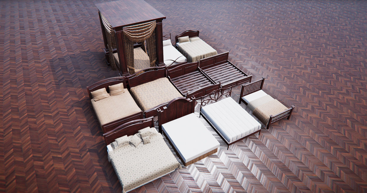 Bed Collection - Beds Pack Low-poly 3D model_3