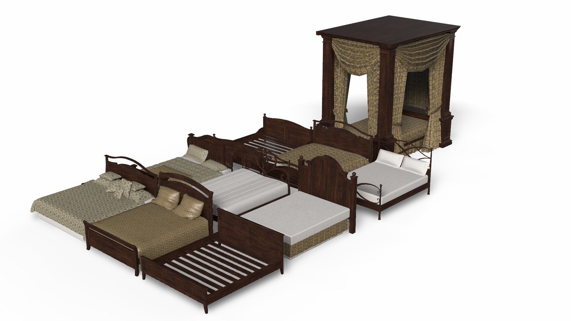 Bed Collection - Beds Pack Low-poly 3D model_8