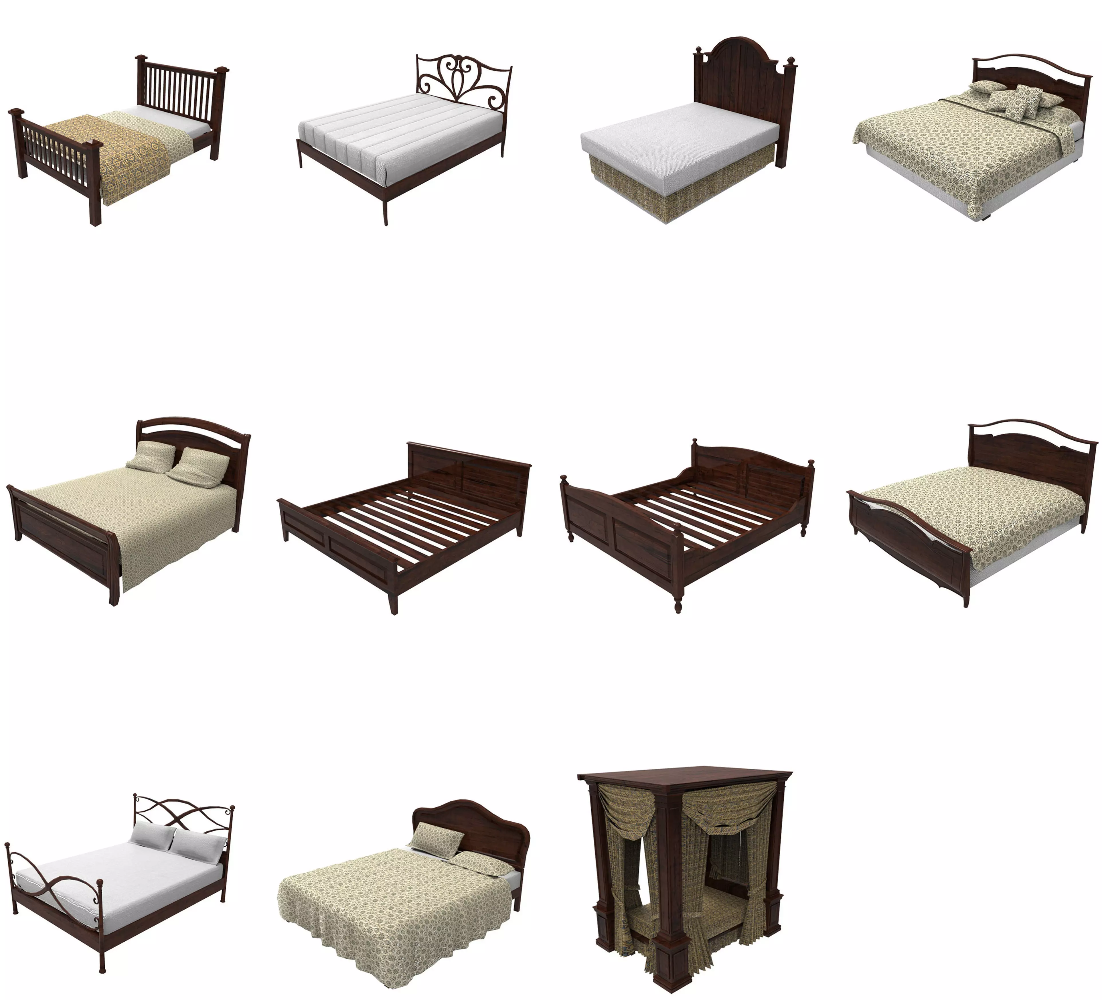 Bed Collection - Beds Pack Low-poly 3D model_0