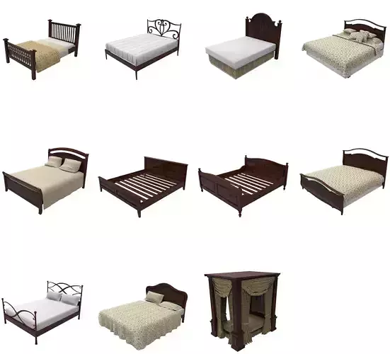 Bed Collection - Beds Pack Low-poly 3D model