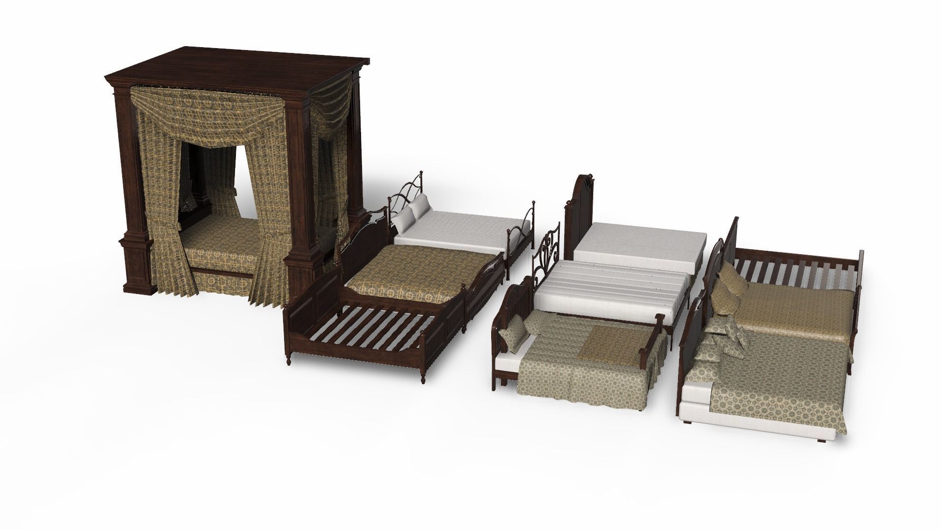 Bed Collection - Beds Pack Low-poly 3D model_28