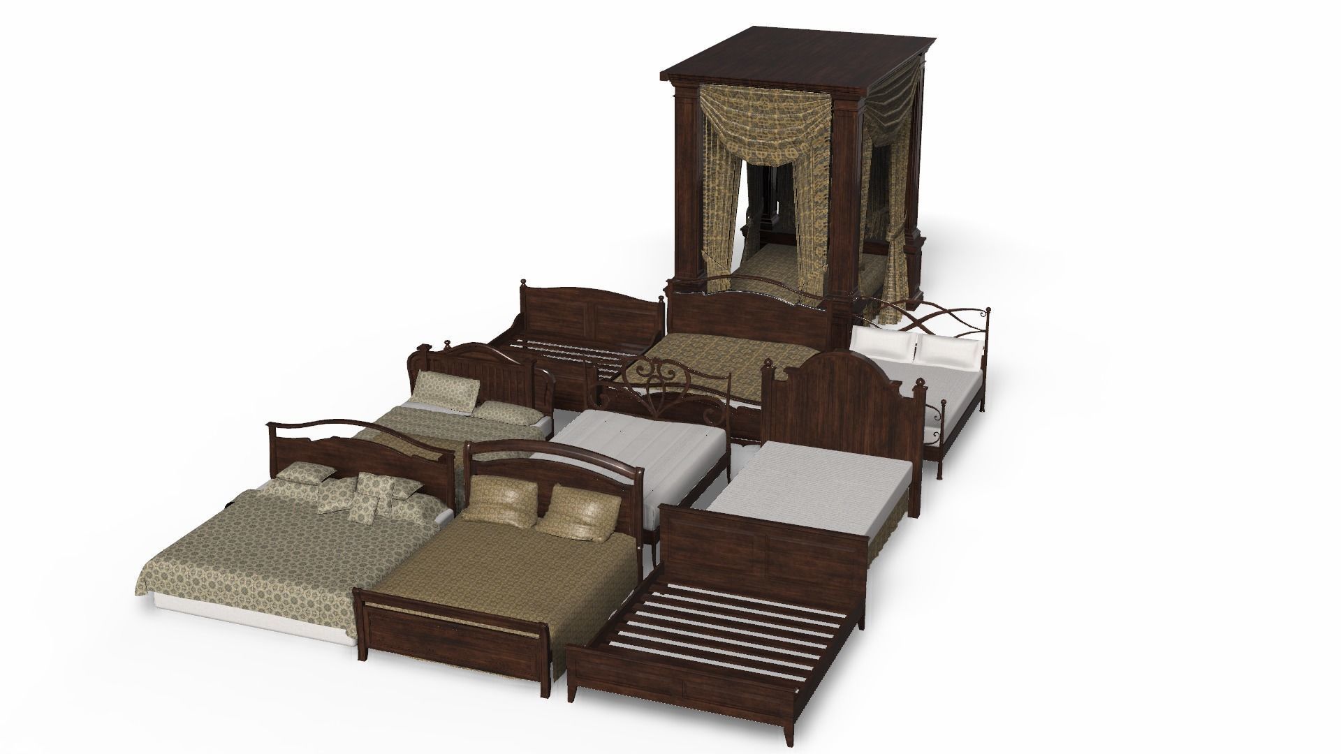 Bed Collection - Beds Pack Low-poly 3D model_9