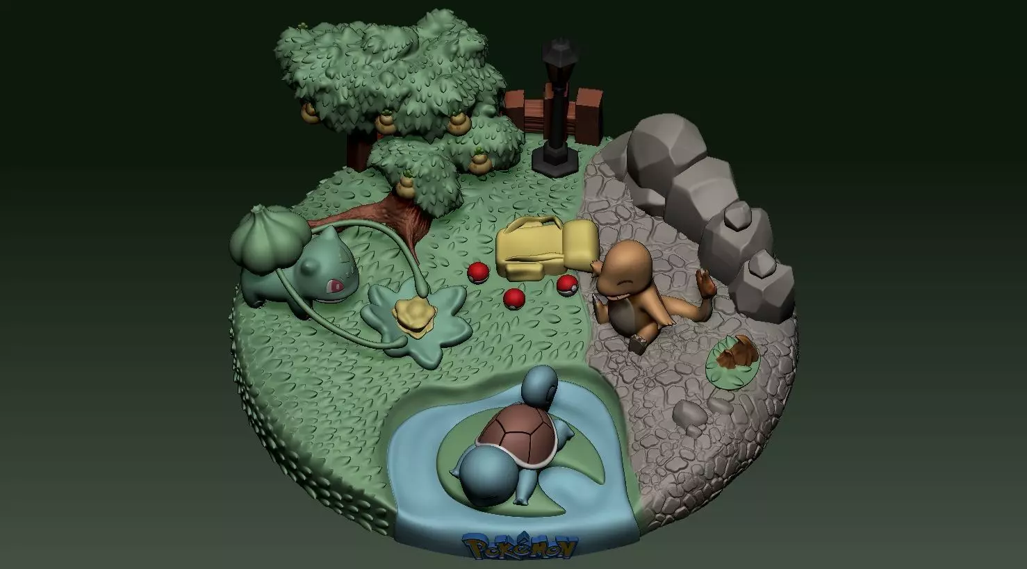 Diorama Pokemon Bulbasaur Squirtle Charmander Sliced STL 3D print model_3