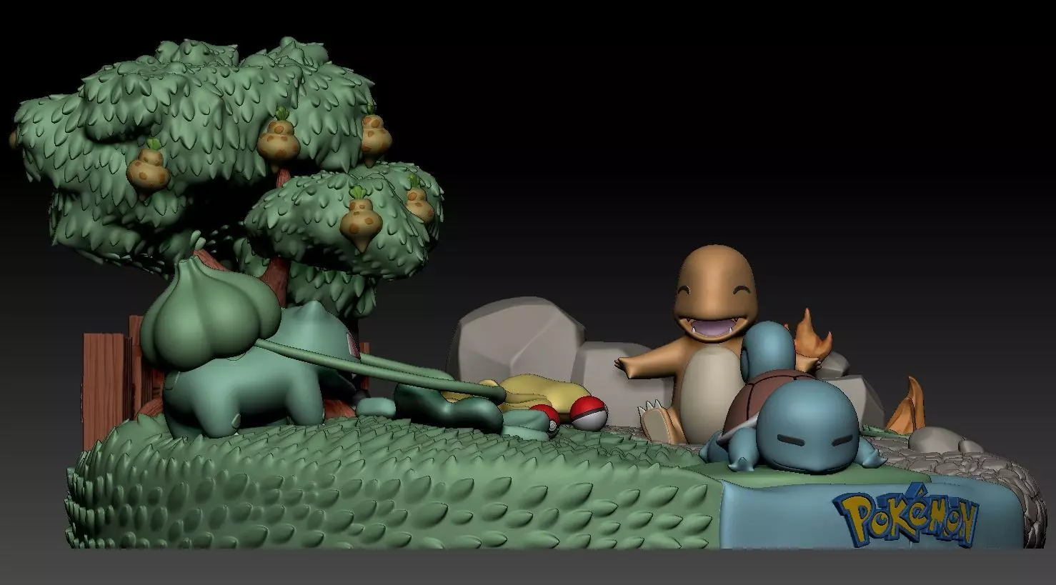 Diorama Pokemon Bulbasaur Squirtle Charmander Sliced STL 3D print model_16