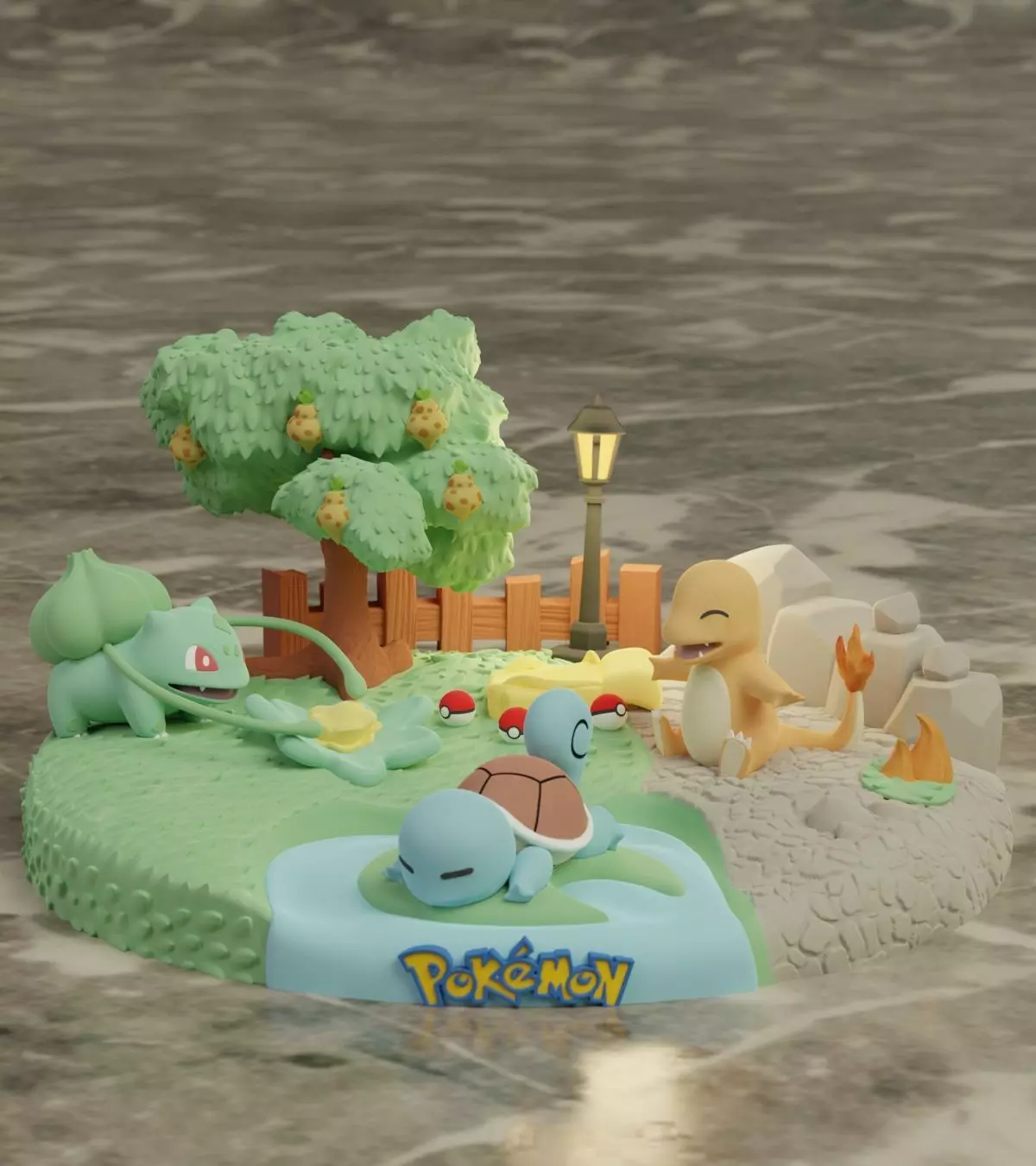 Diorama Pokemon Bulbasaur Squirtle Charmander Sliced STL 3D print model_0