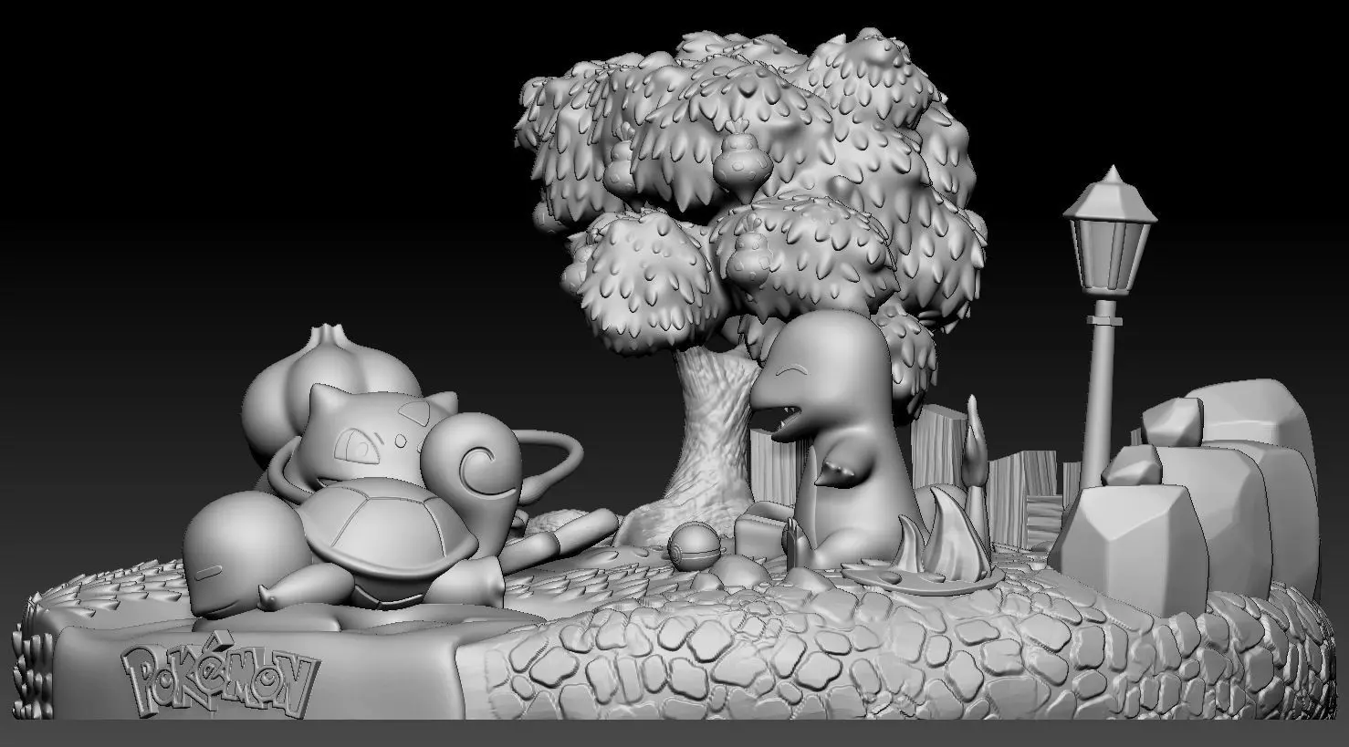 Diorama Pokemon Bulbasaur Squirtle Charmander Sliced STL 3D print model_13