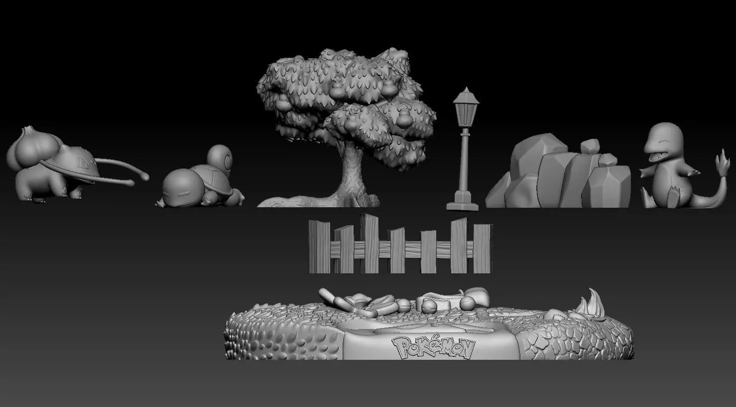 Diorama Pokemon Bulbasaur Squirtle Charmander Sliced STL 3D print model_8