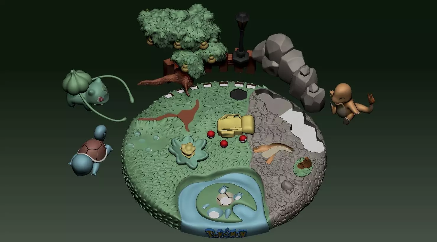 Diorama Pokemon Bulbasaur Squirtle Charmander Sliced STL 3D print model_9