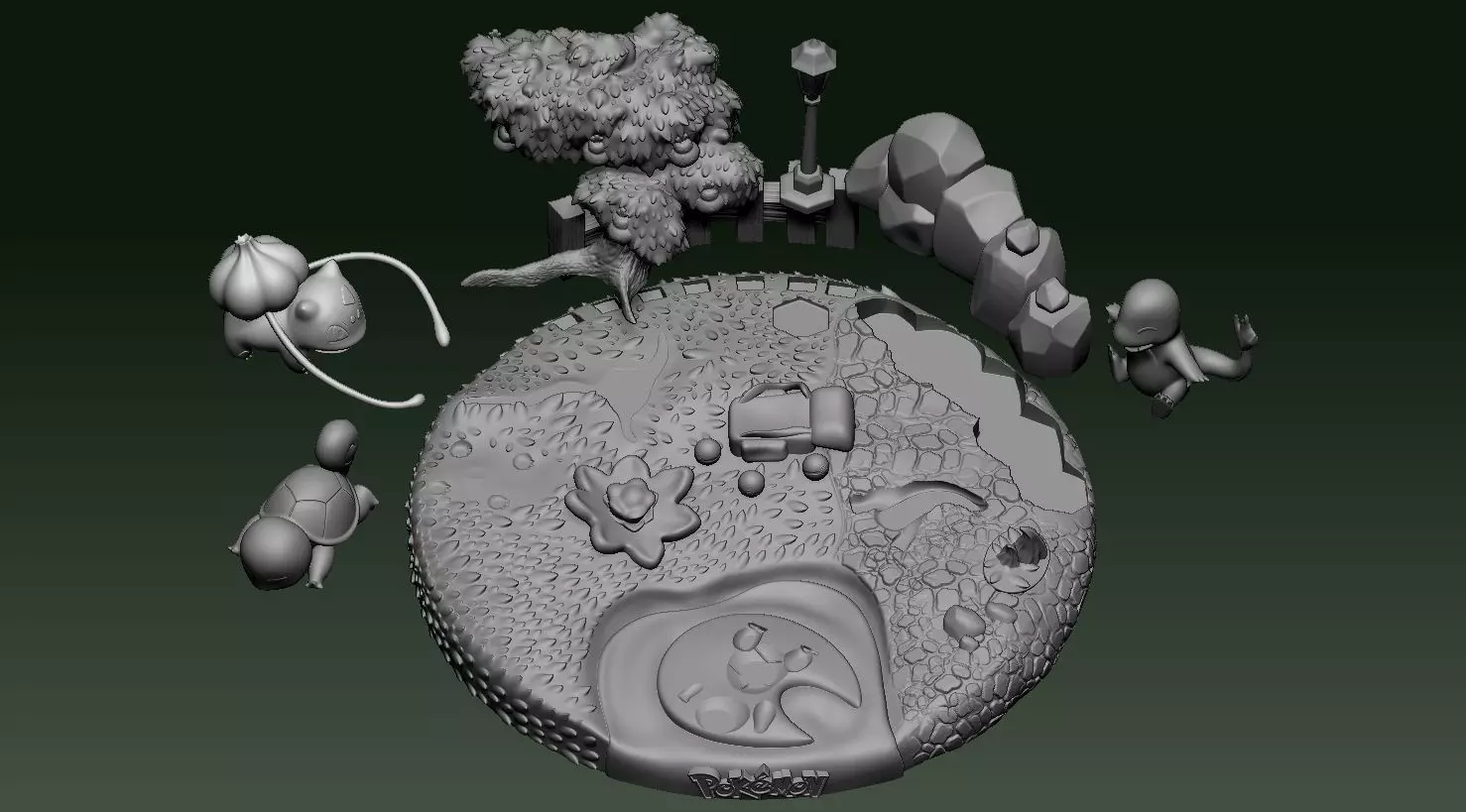 Diorama Pokemon Bulbasaur Squirtle Charmander Sliced STL 3D print model_10