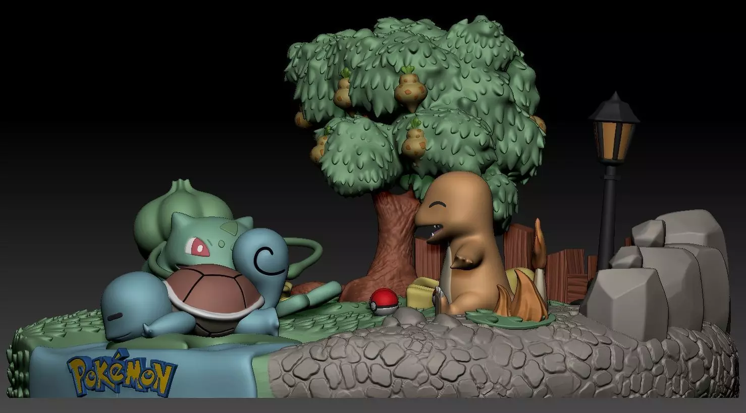 Diorama Pokemon Bulbasaur Squirtle Charmander Sliced STL 3D print model_12