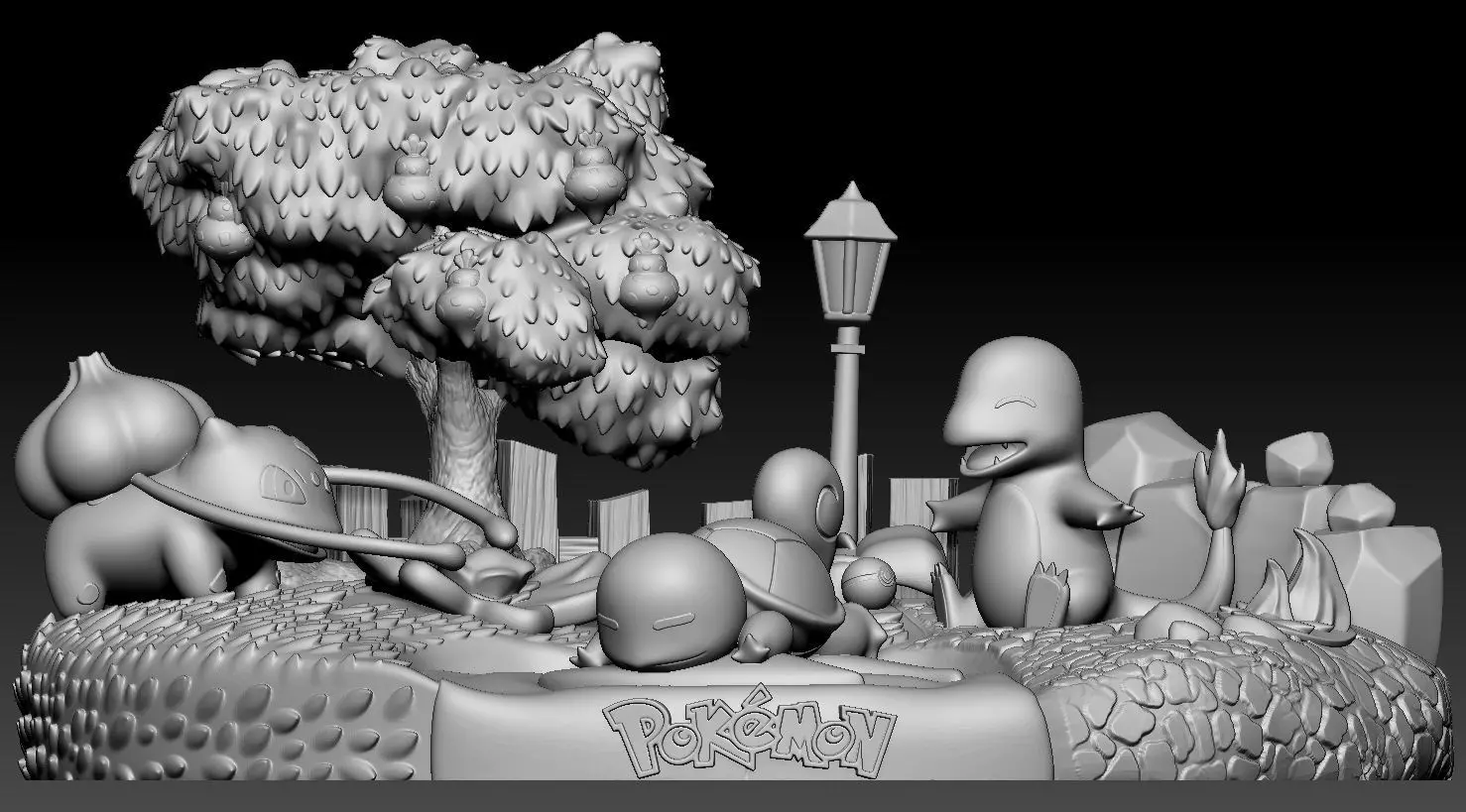 Diorama Pokemon Bulbasaur Squirtle Charmander Sliced STL 3D print model_11