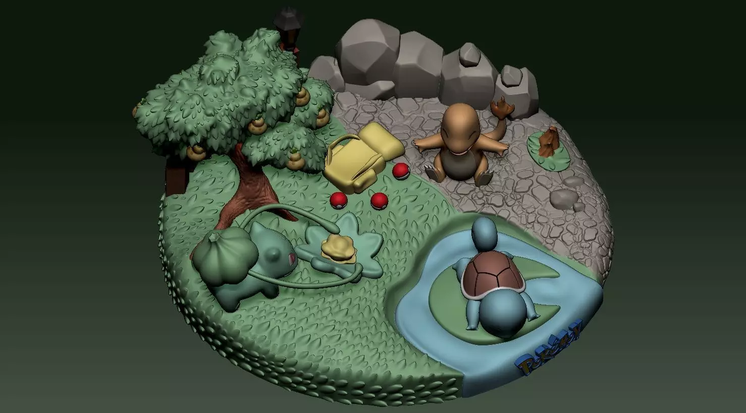 Diorama Pokemon Bulbasaur Squirtle Charmander Sliced STL 3D print model_5