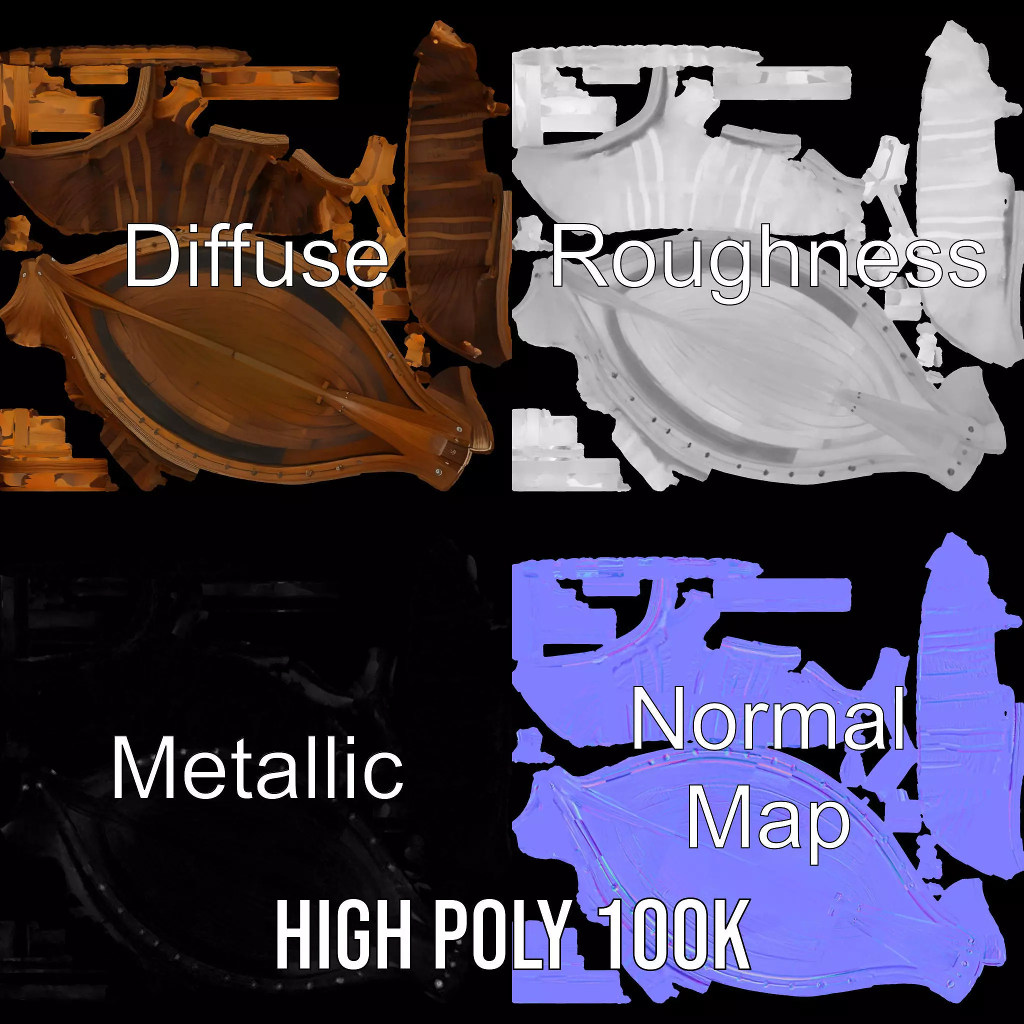 Medieval Wooden Longboat Model Pack Low-poly 3D model_3