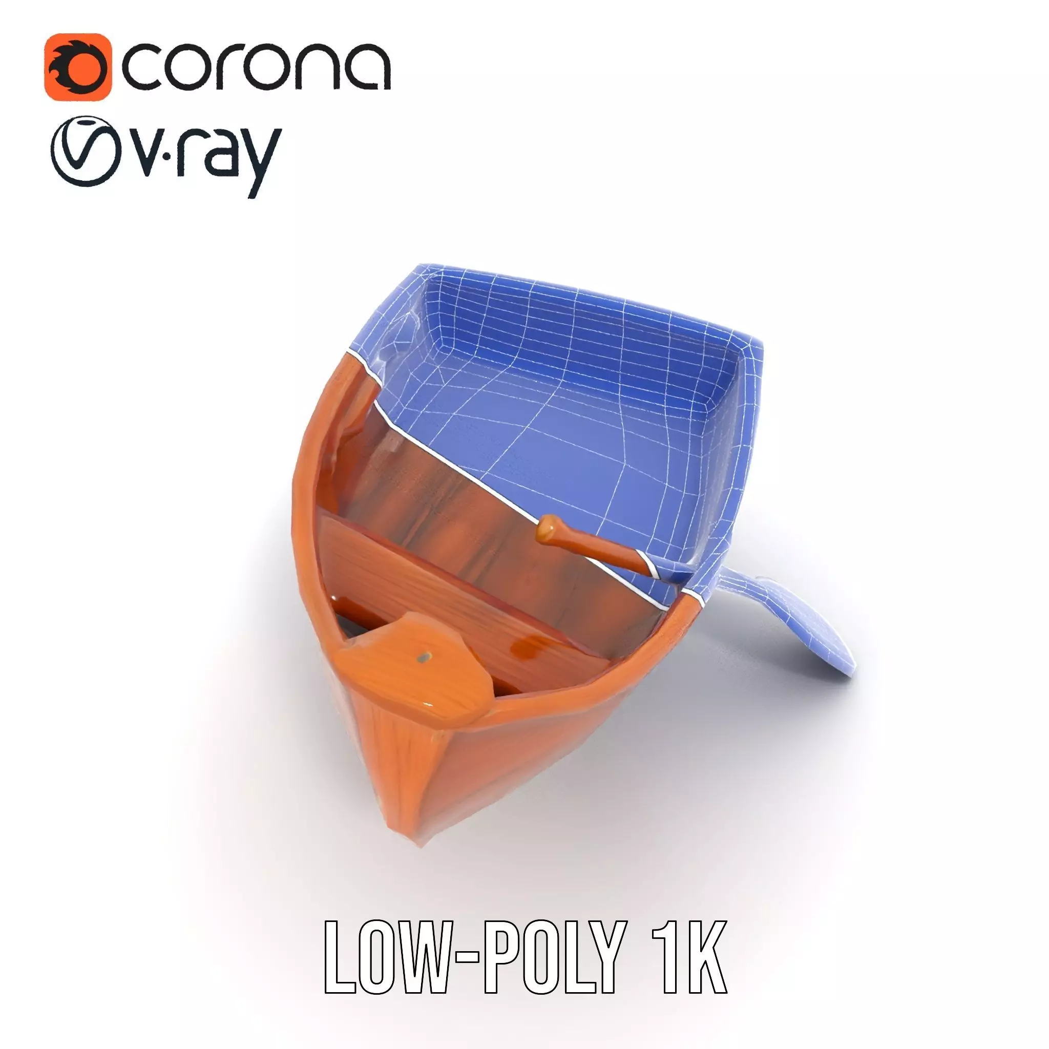 Wooden Rowboat with Paddle Model Pack Low-poly 3D model_25