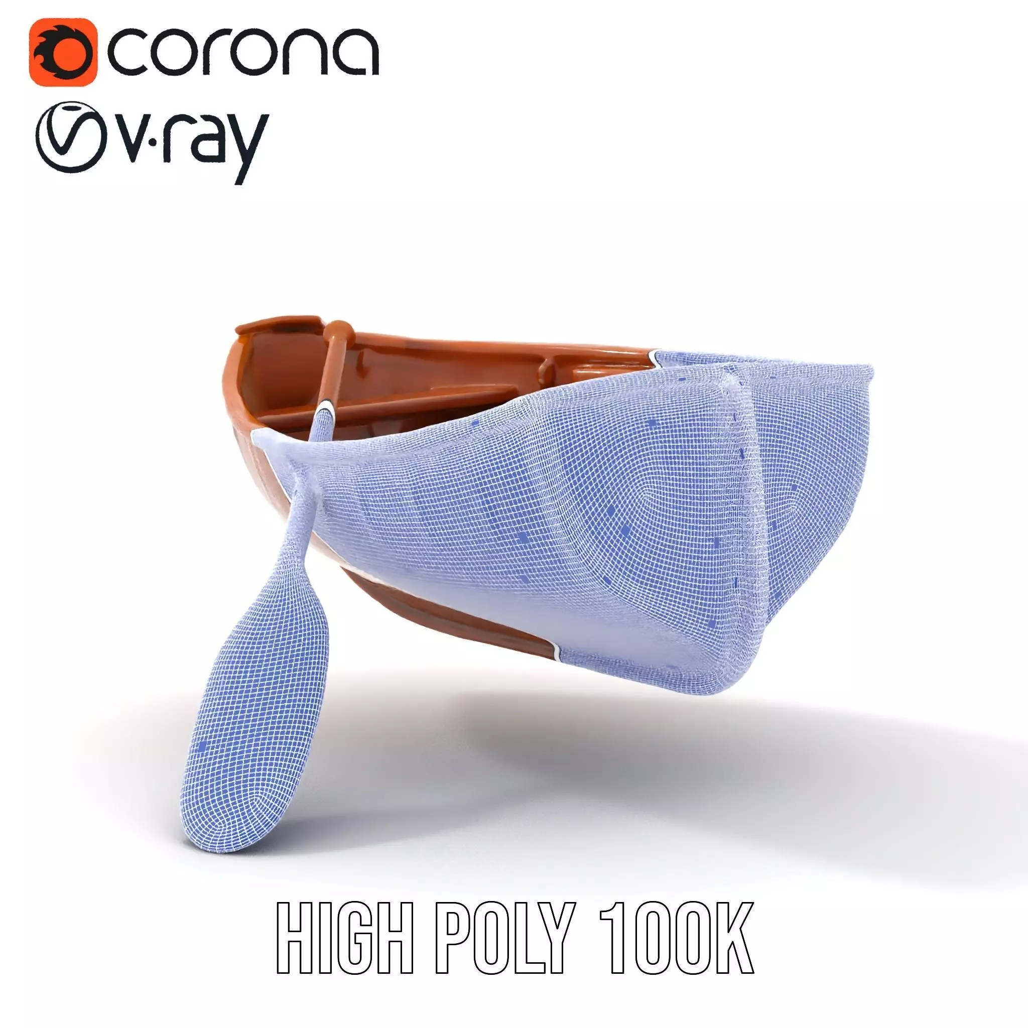 Wooden Rowboat with Paddle Model Pack Low-poly 3D model_33