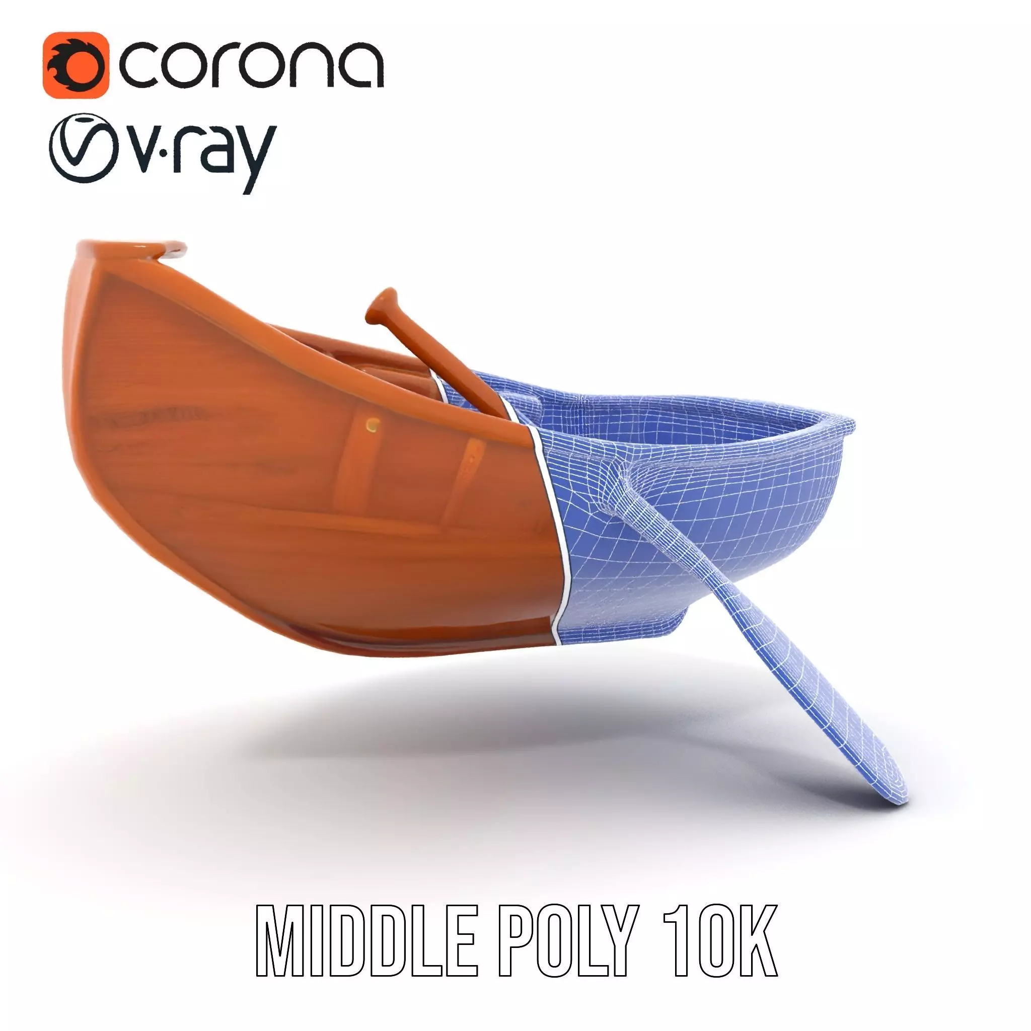 Wooden Rowboat with Paddle Model Pack Low-poly 3D model_30