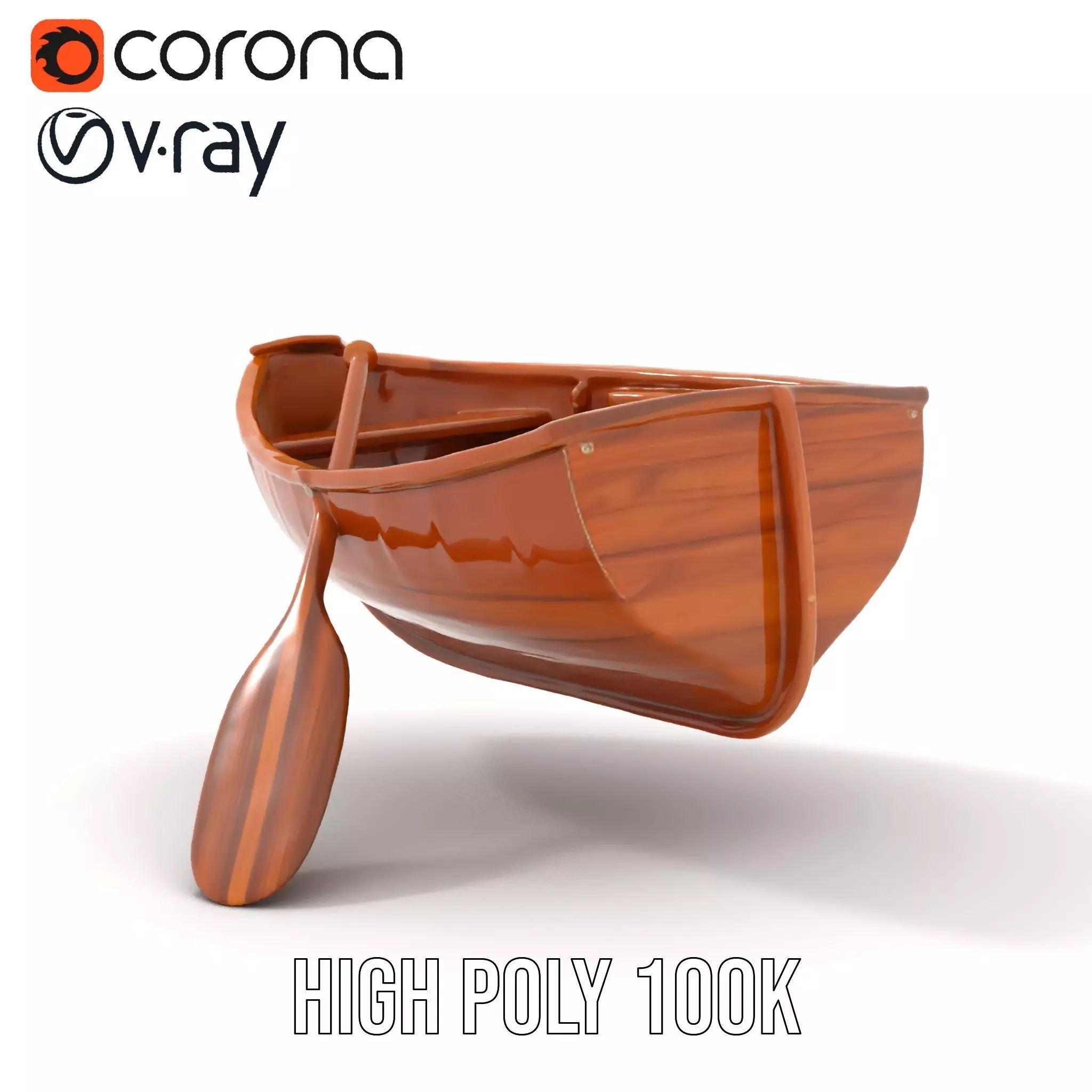 Wooden Rowboat with Paddle Model Pack Low-poly 3D model_23