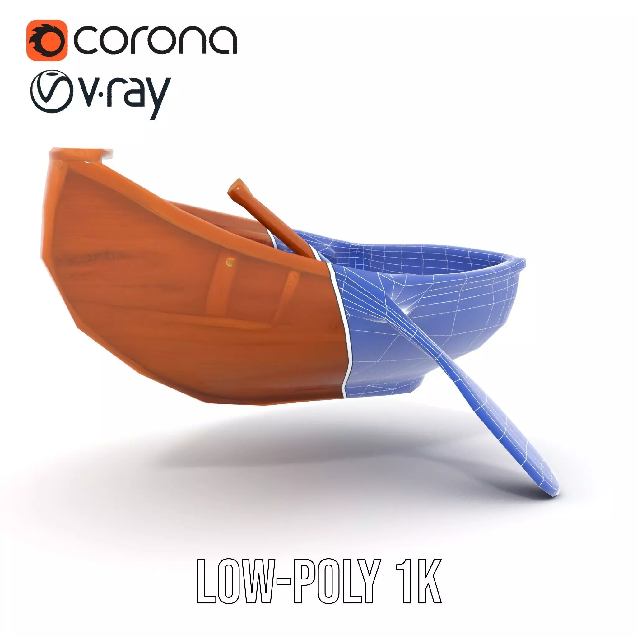 Wooden Rowboat with Paddle Model Pack Low-poly 3D model_28