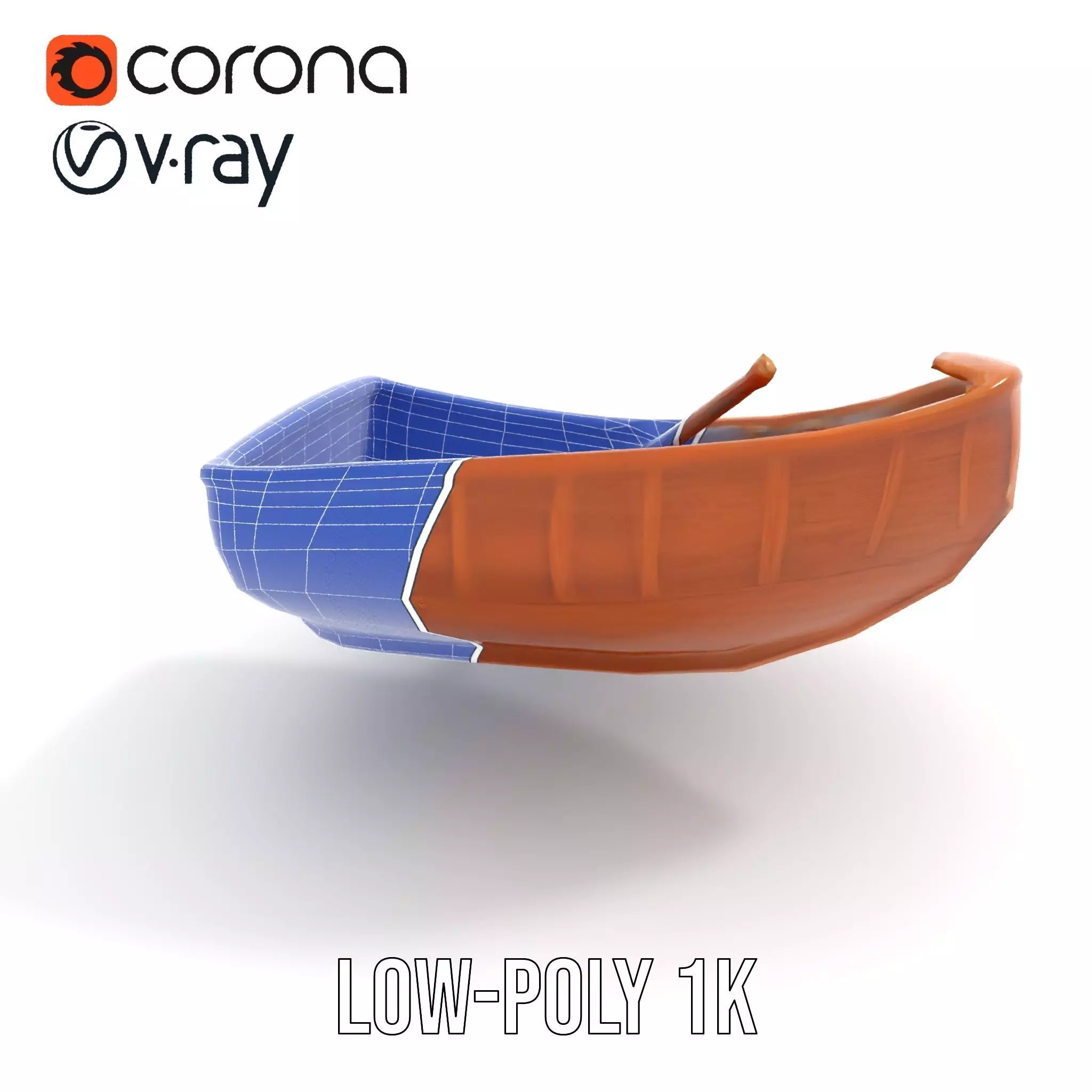 Wooden Rowboat with Paddle Model Pack Low-poly 3D model_12