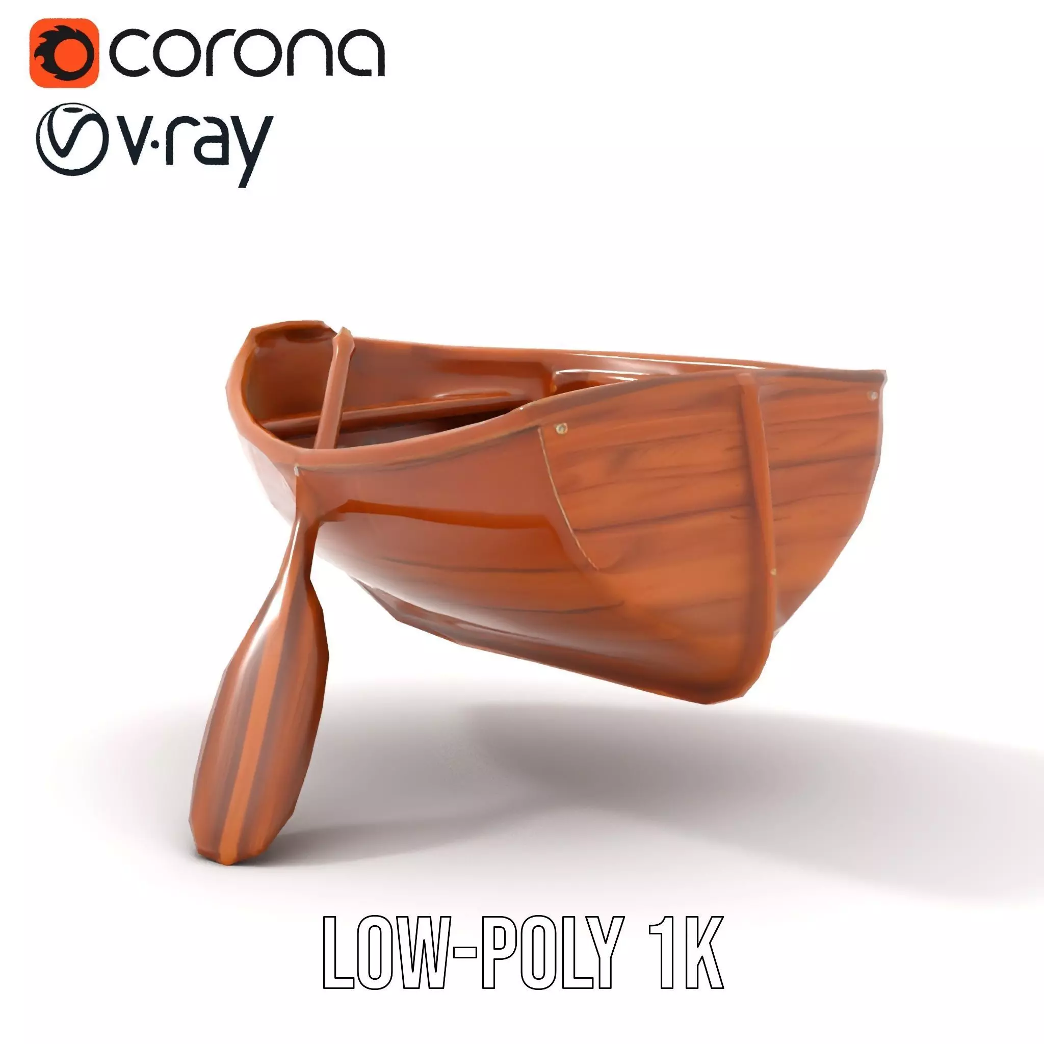 Wooden Rowboat with Paddle Model Pack Low-poly 3D model_9