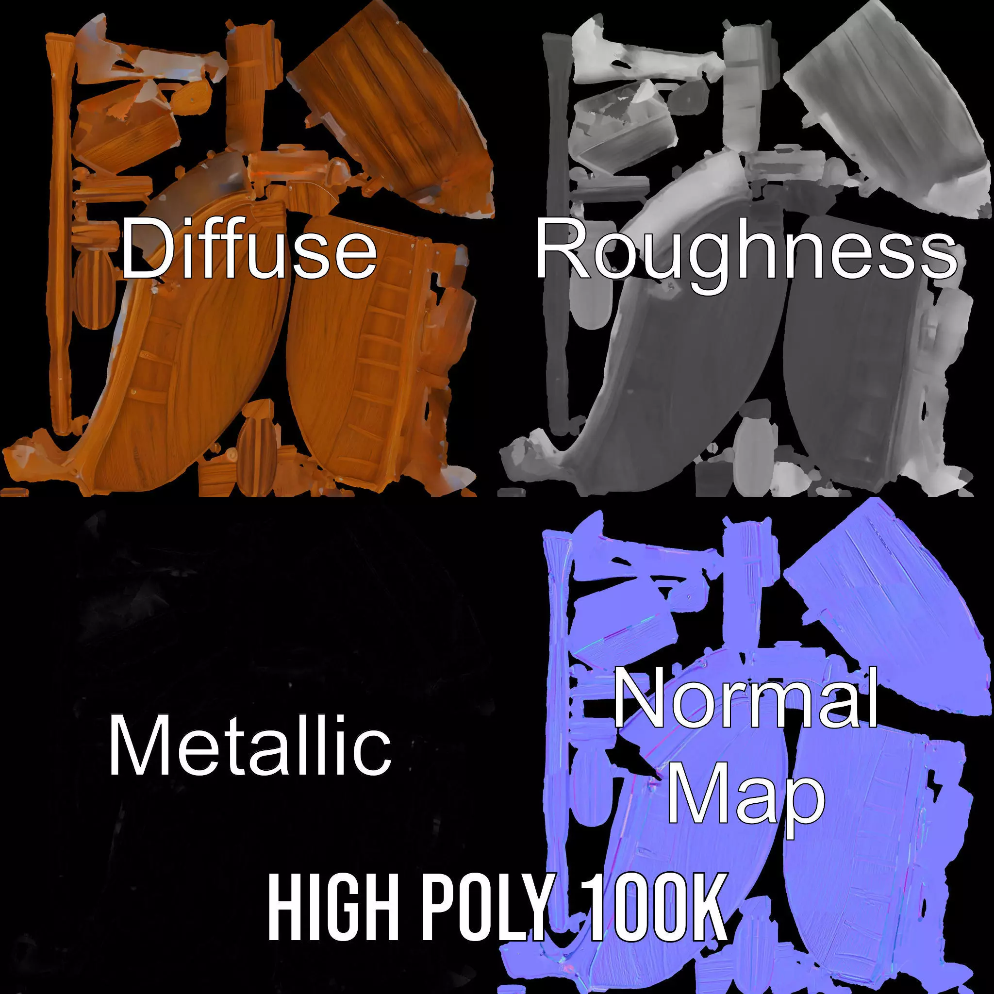 Wooden Rowboat with Paddle Model Pack Low-poly 3D model_3