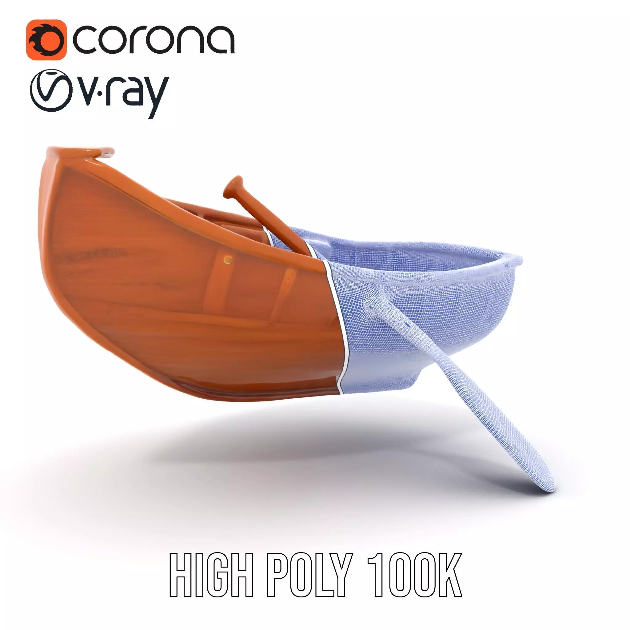 Wooden Rowboat with Paddle Model Pack Low-poly 3D model_32