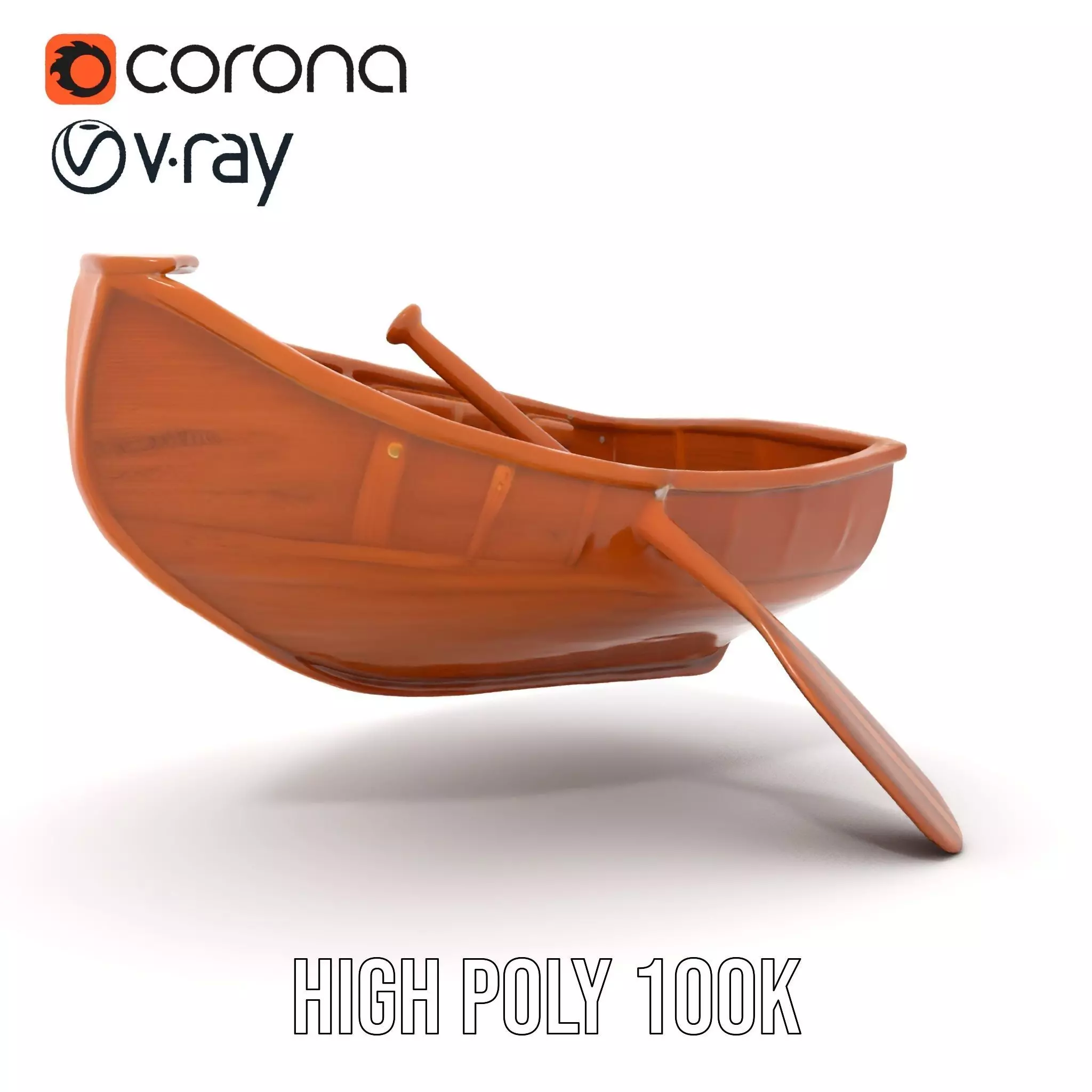 Wooden Rowboat with Paddle Model Pack Low-poly 3D model_26