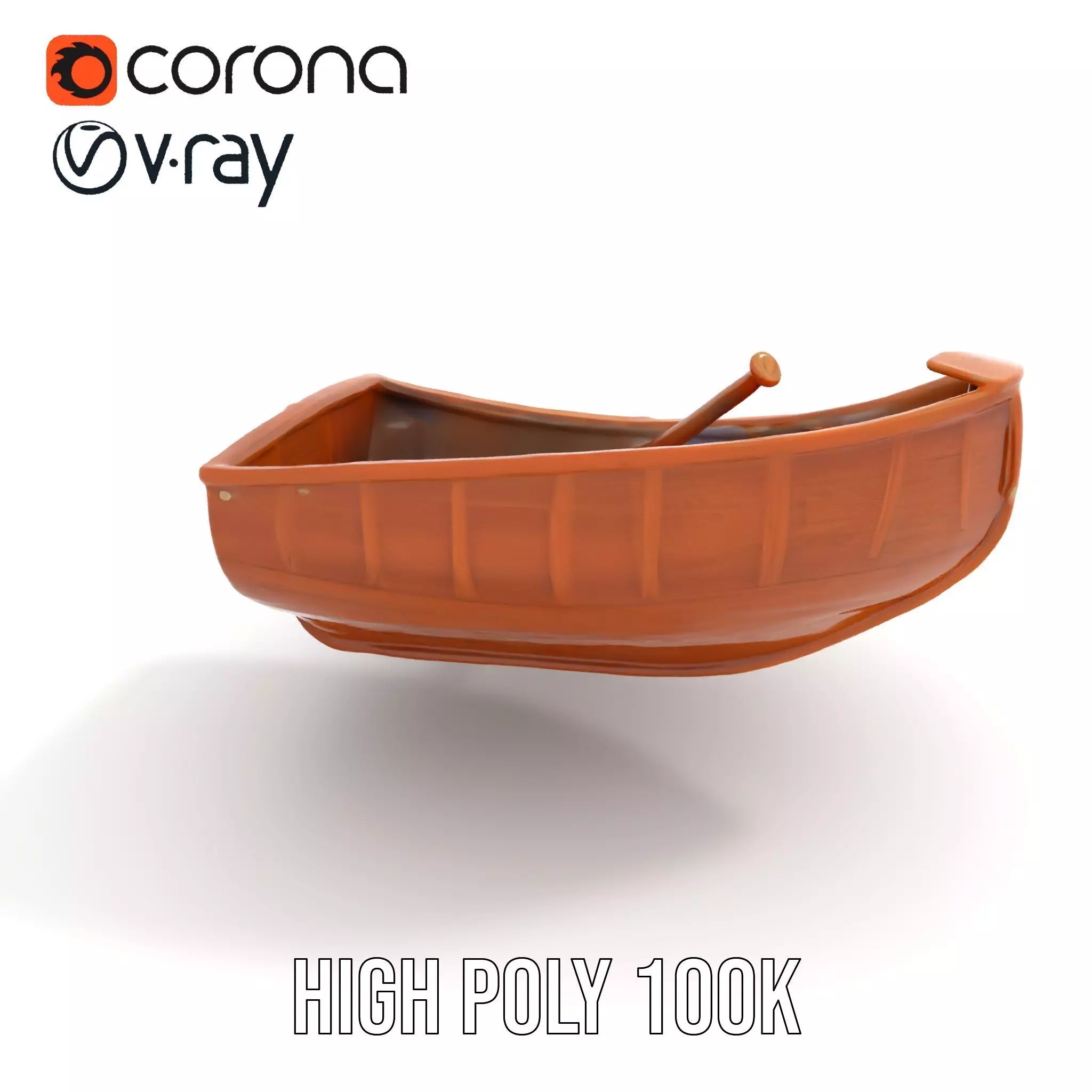 Wooden Rowboat with Paddle Model Pack Low-poly 3D model_20