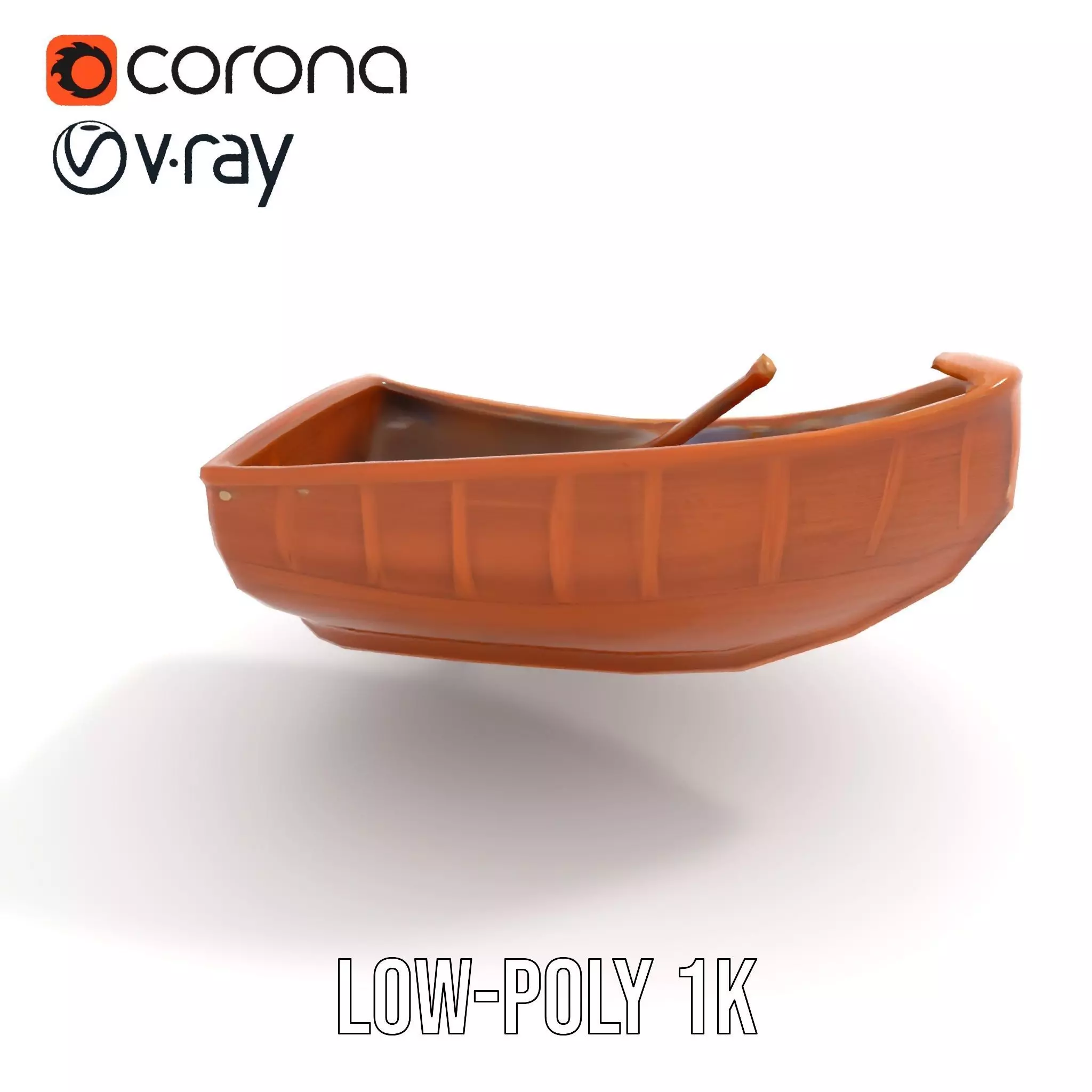 Wooden Rowboat with Paddle Model Pack Low-poly 3D model_16