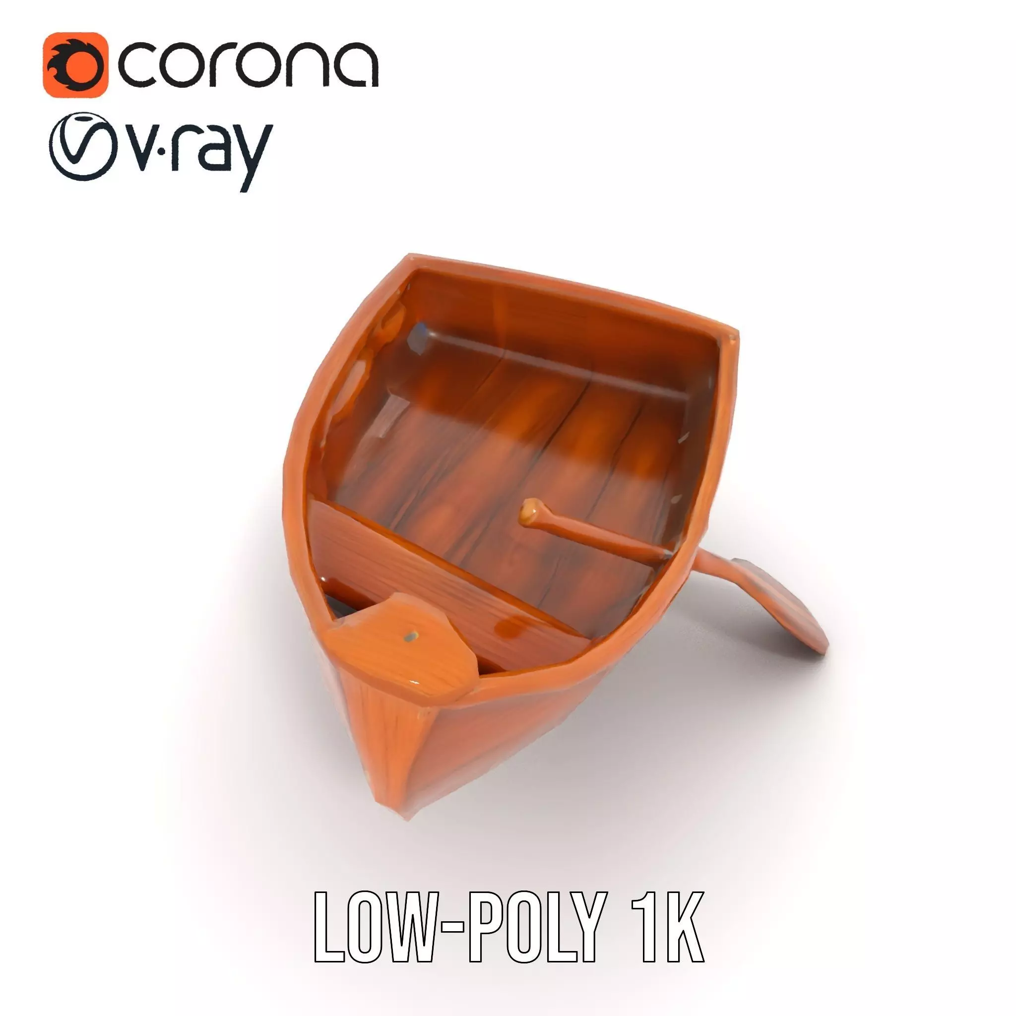 Wooden Rowboat with Paddle Model Pack Low-poly 3D model_14