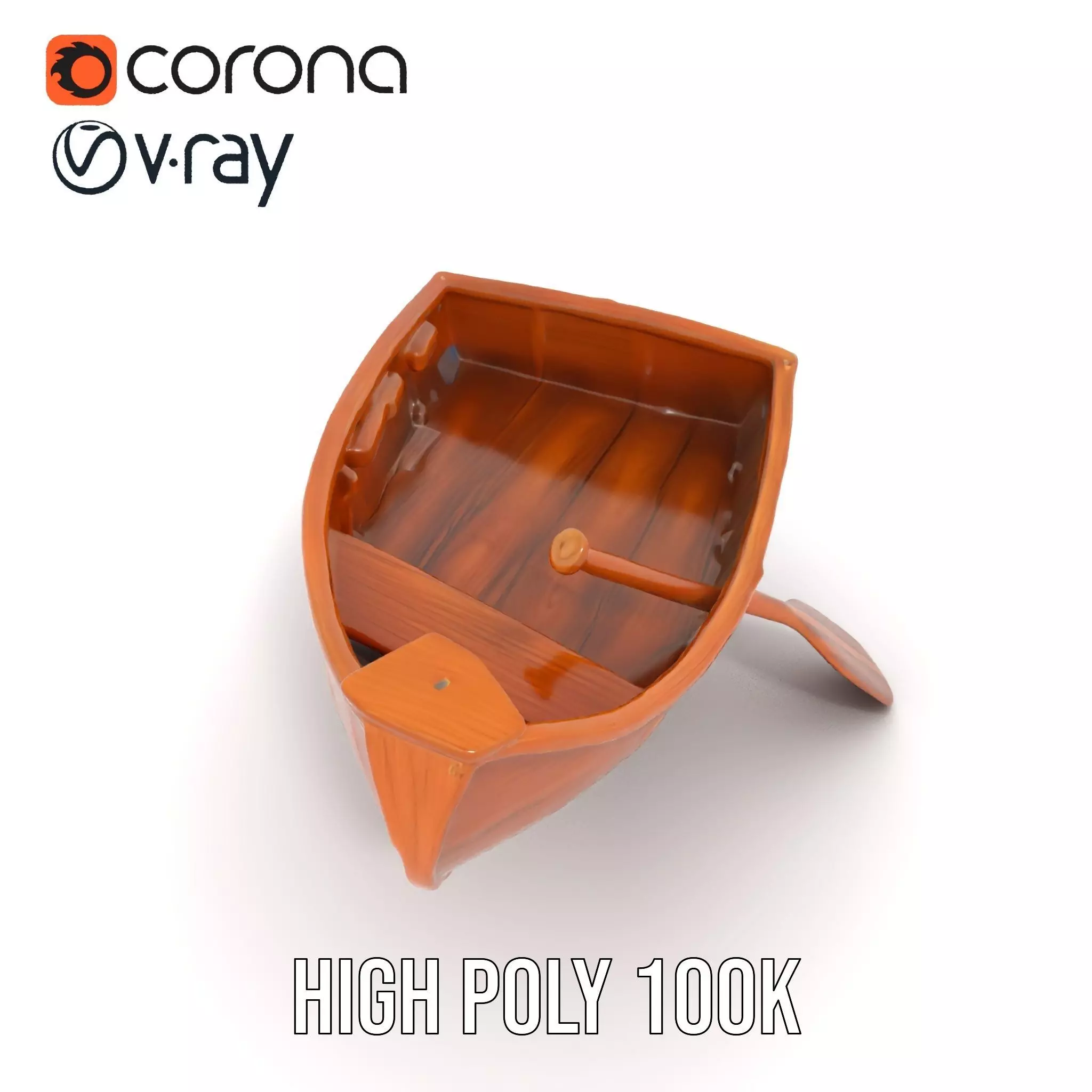 Wooden Rowboat with Paddle Model Pack Low-poly 3D model_17