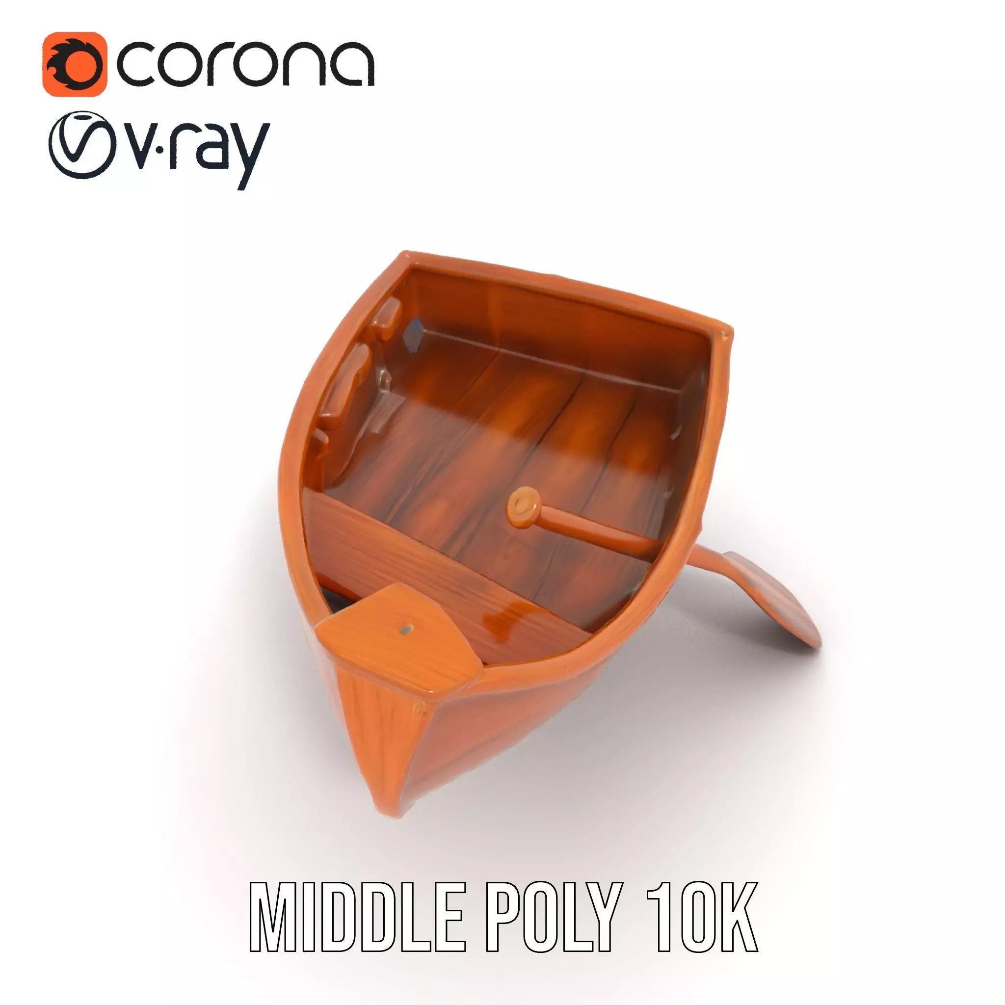 Wooden Rowboat with Paddle Model Pack Low-poly 3D model_6